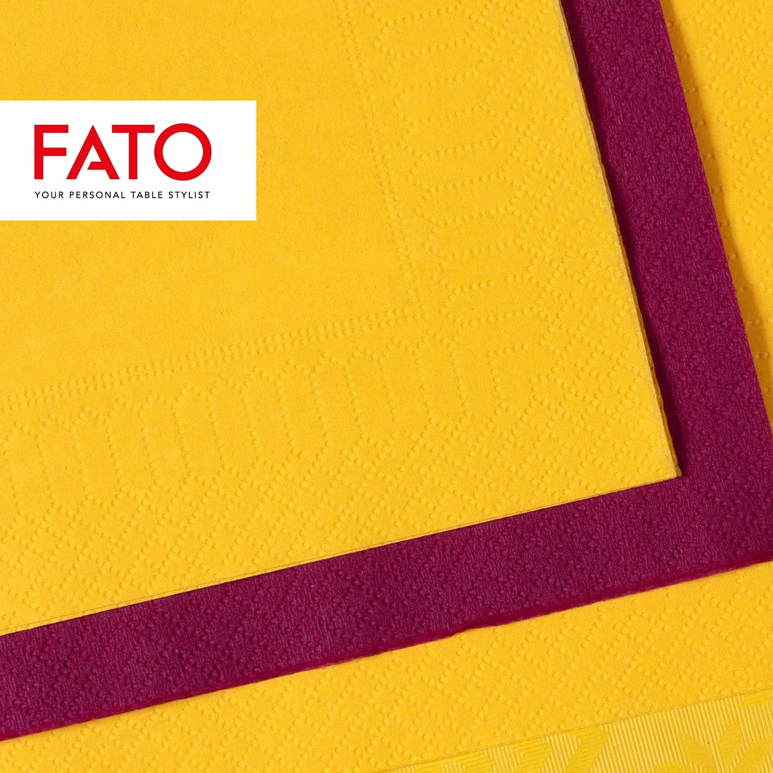 Fato, Jednorazowe serwetki papierowe, idealne na nieformalne lunche i bufety, opakowanie 50 serwetek, rozmiar 33x33, złożone na 4, 2 warstwy, żółty, 100% czysty papier celulozowy