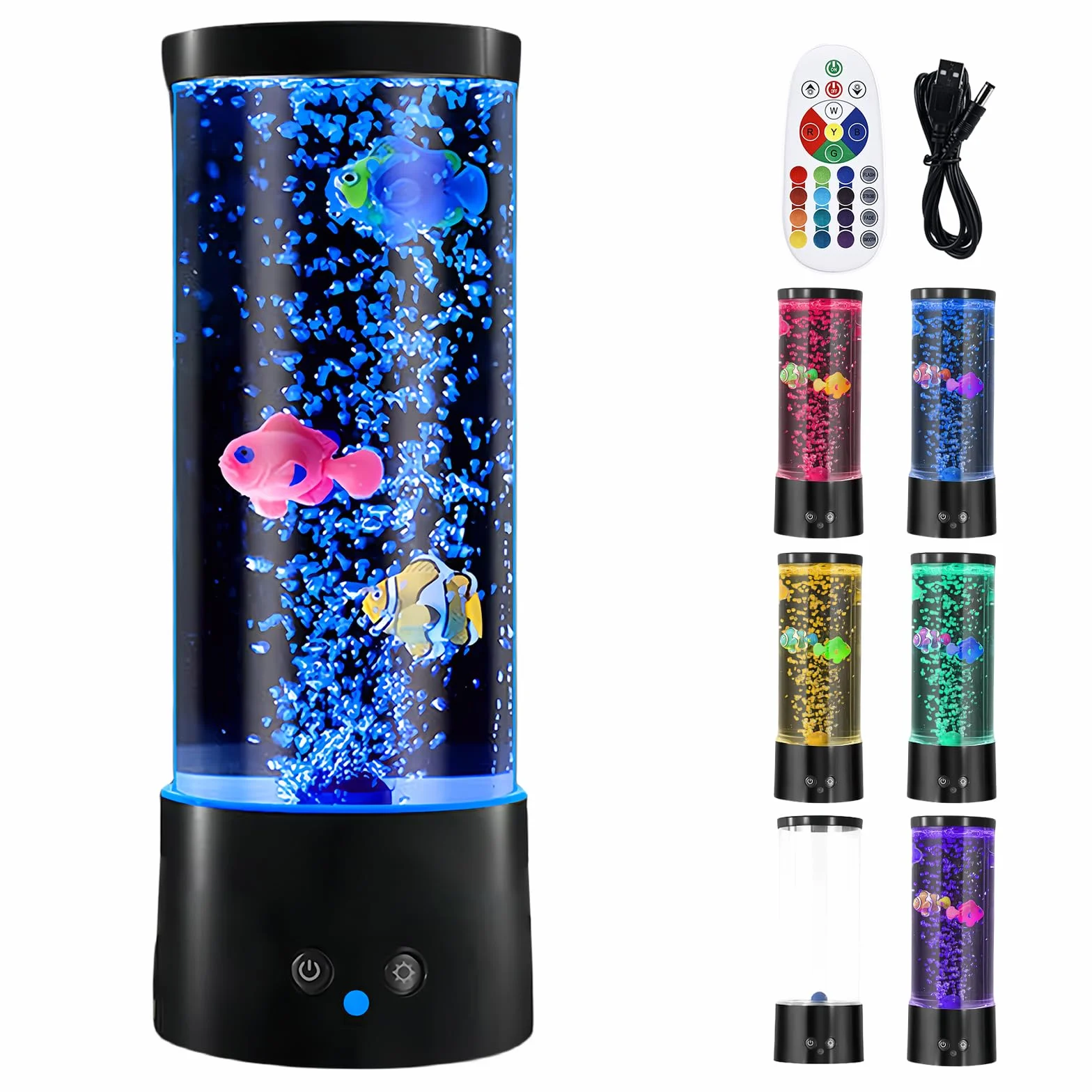 Lampa lawowa, lampa bąbelkowa z rybą z pilotem zdalnego sterowania, 16 kolorów i 4 tryby pracy, lampa lawowa, do akwarium, nastrojowa lampa z kablem USB, lampa LED Bubble do domu, sypialni, biura