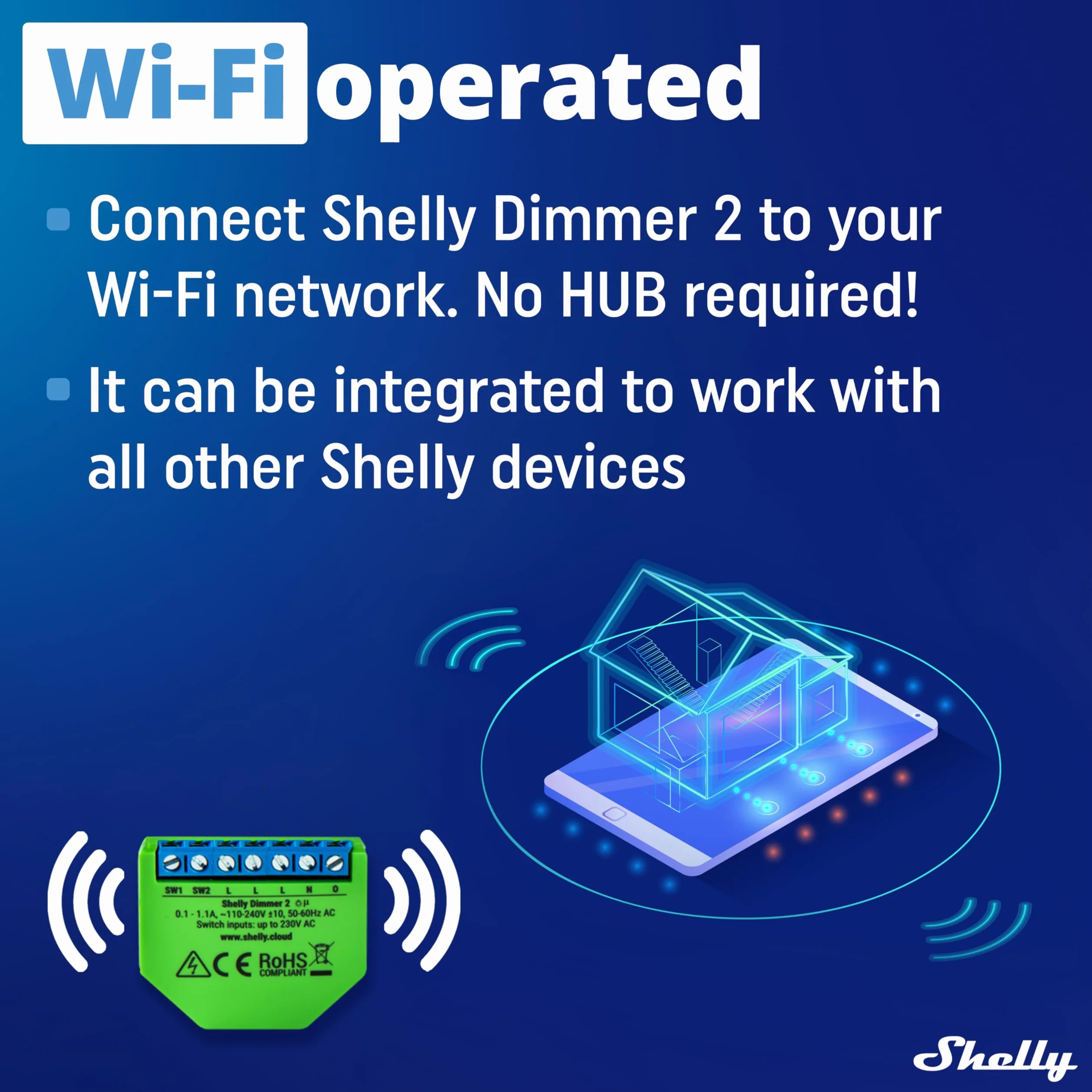 Shelly Dimmer 2 | Inteligentny ściemniacz WiFi | Nie wymaga przewodu neutralnego | Automatyzacja domu | Alexa i Google Home | Nie wymaga huba | Bezprzewodowy przełącznik | Ściemniane światła