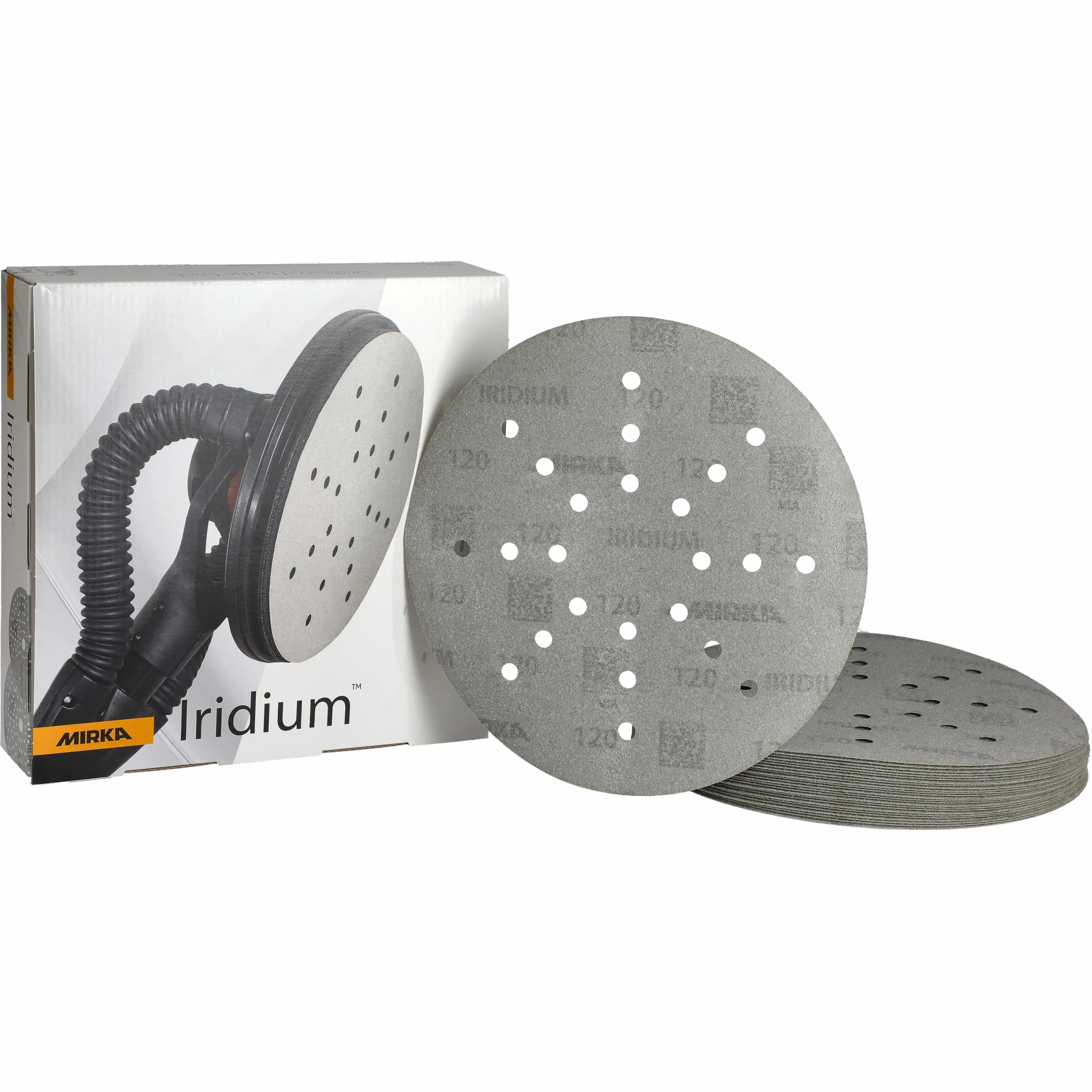 Mirka papier ścierny Iridium 225 mm 24 otwory rzep P120 25 szt | Do szlifierek do suchej zabudowy szlifowanie farb szpachli podkładów drewna stali materiałów mineralnych
