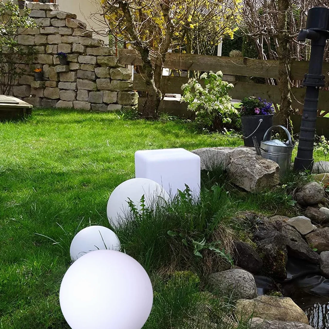 Mr.Go 40cm LED Kugelleuchte Wasserdichte Außenlampe mit Farbwechsel RGB 16 Farben Fernbedienung