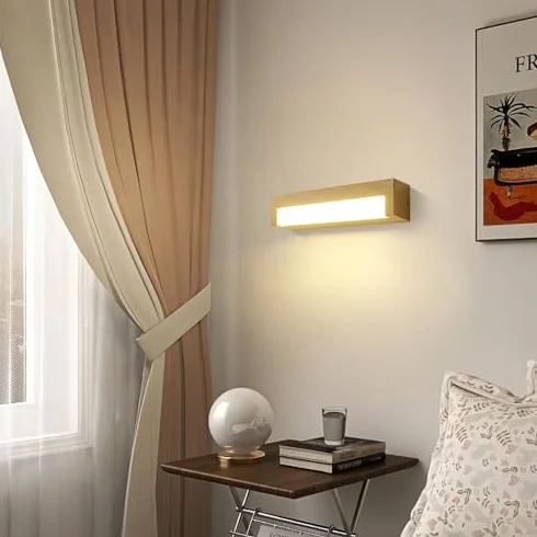 Lampy ścienne LED do sypialni, ze stałym okablowaniem, imitacja drewna wykończenie, 3 tryby kolorów, oświetlenie sypialni, salonu i lustra, metalowa lampa ścienna