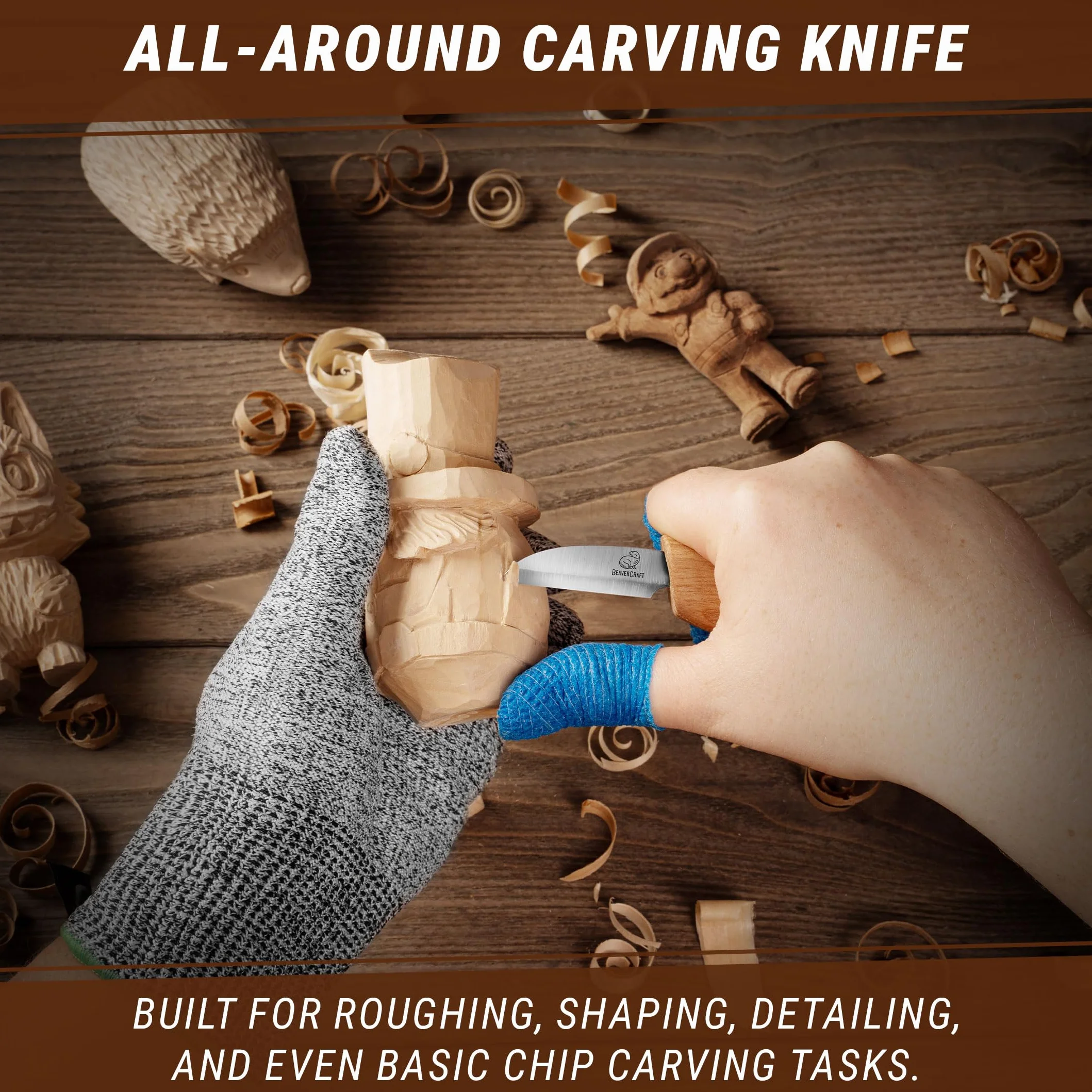 BeaverCraft Nóż do rzeźbienia w drewnie C2 40 mm - Nóż do rzeźbienia w drewnie do zastosowań ogólnych - Noże do rzeźbienia w drewnie stal węglowa - Narzędzia do rzeźbienia w drewnie dla początkujących