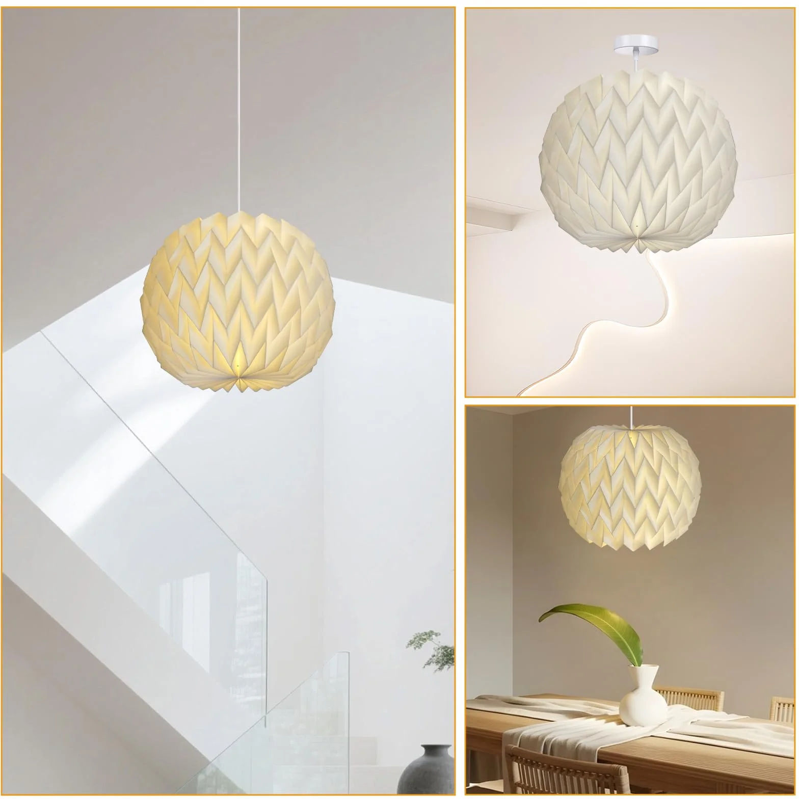 Abażur papierowy origami z oprawką lampy E27 z kablem lampa baldachimowa biała do nowoczesnej dekoracji artystycznej salonu, jadalni, sypialni, biblioteki, nordycki papier kreatywny