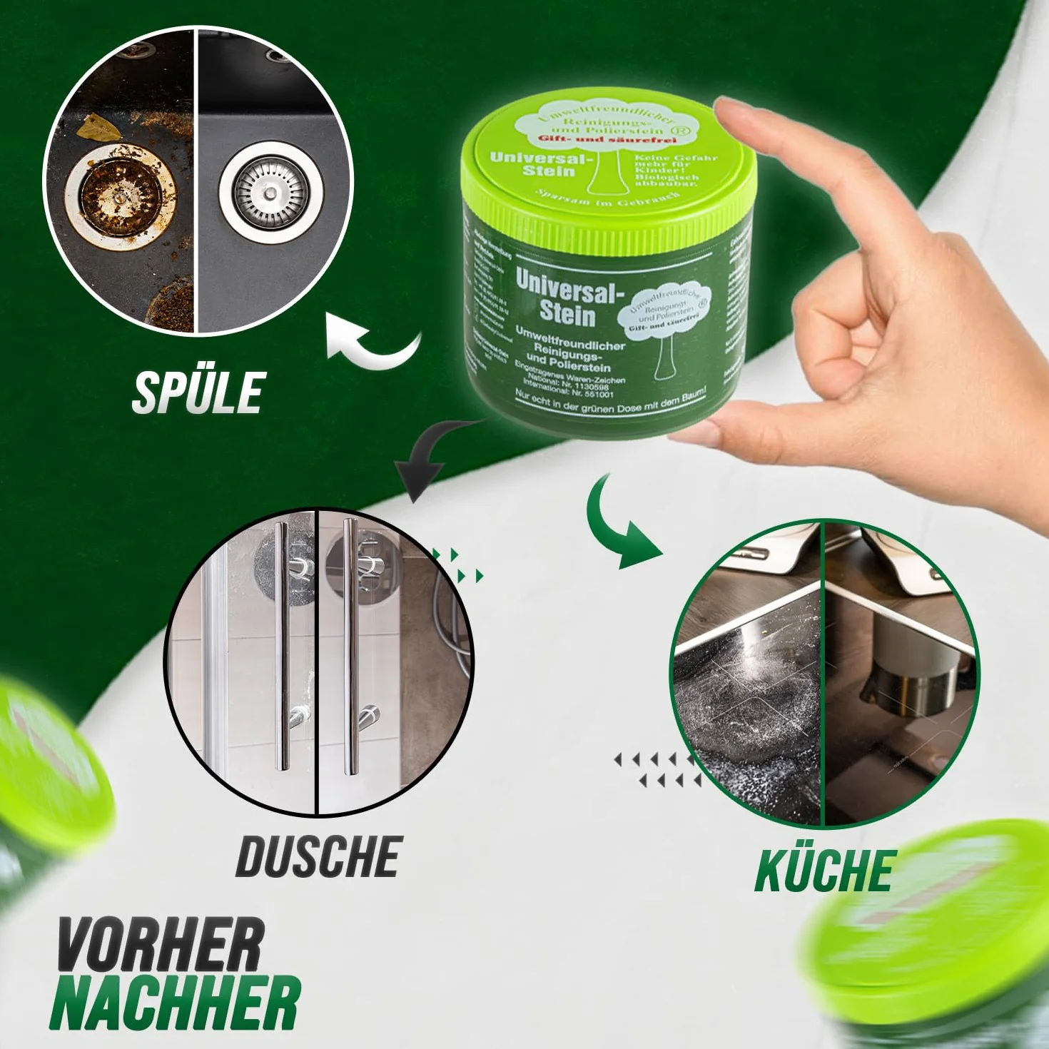 Zielinsky uniwersalny kamień, zielony kamień, biały kamień, kamień do czyszczenia, puszka do czyszczenia, 1 sztuka (1 x 900 g)
