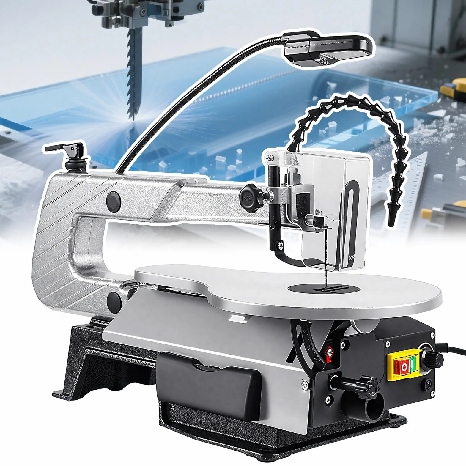 Wyrzynarka 16 Cali, 150 W, Z Odchylanym O 45° Metalowym Stołem Roboczym Do Cięć Ukośnych, Elektryczna Piła Włosowa, Beznarzędziowa Wymiana Brzeszczotu