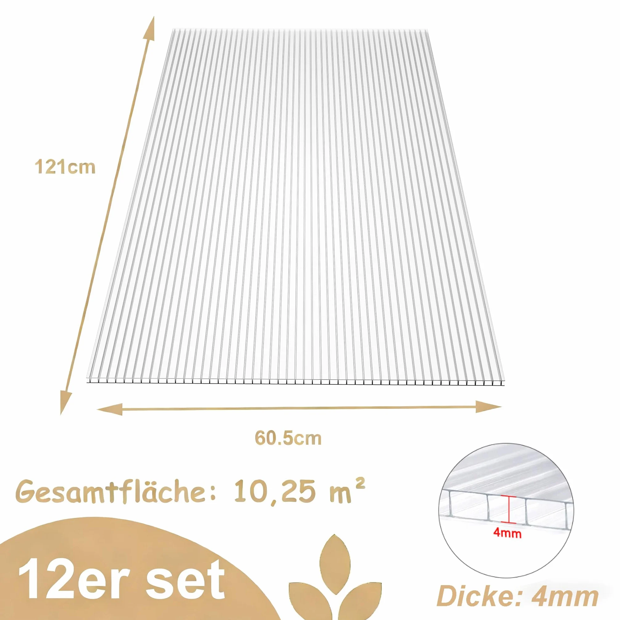 YRHome Płyty komorowe poliwęglanowe, odporne na promieniowanie UV, podwójne płyty komorowe, 605 x 1210 x 4 mm, płyty komorowe do szklarni, z 50 klamrami i 50 klipsami Z