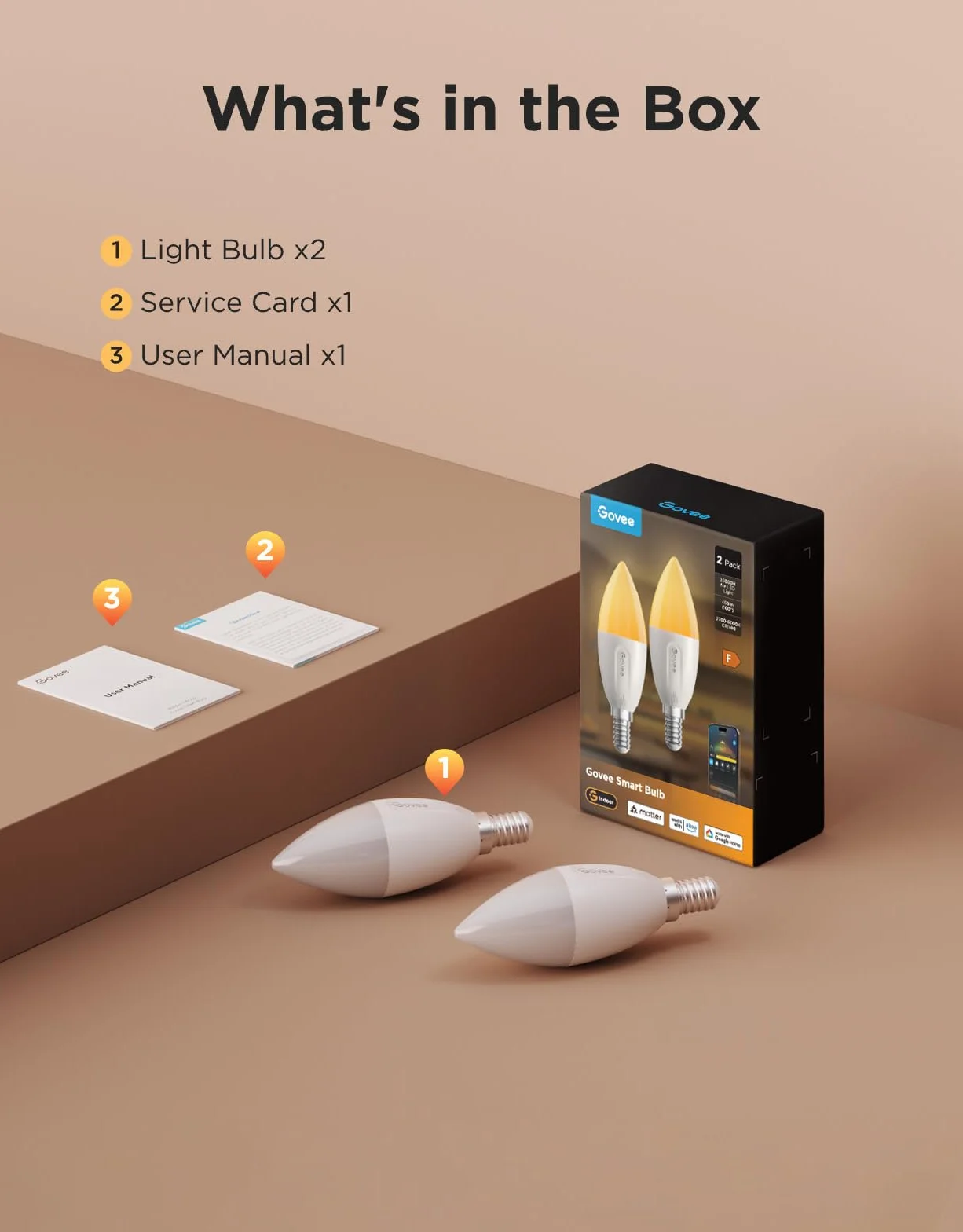 Govee E14 Inteligentna żarówka RGBWW, inteligentna żarówka współpracująca z Matter, Alexą i Asystentem Google, 450 lm, 4,8 W, 16 milionów kolorów DIY, 54 sceny, 2 sztuki