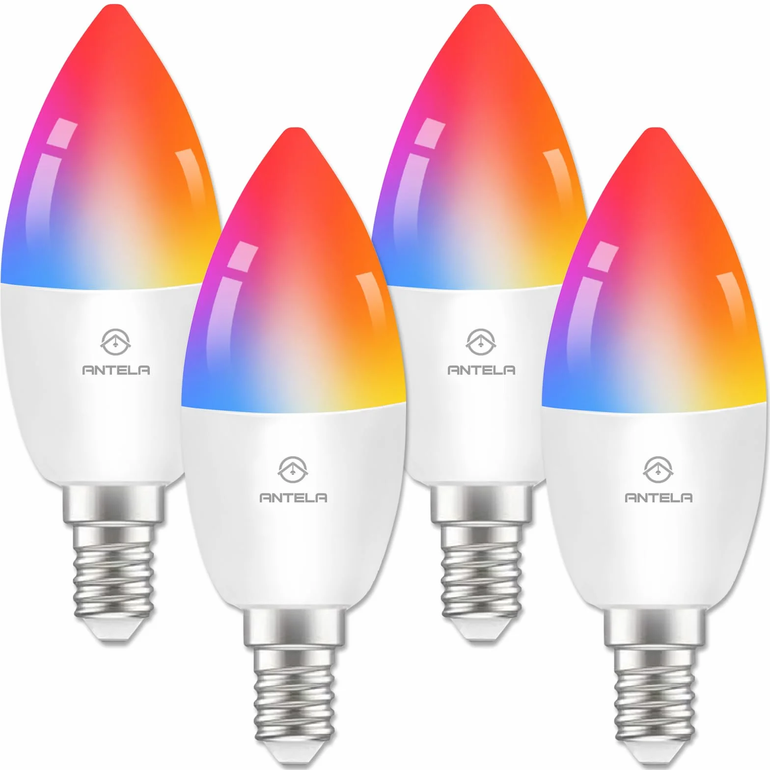 ANTELA Żarówka Alexa E14 4,5 W, inteligentna żarówka LED, Wi-Fi, RGB, zimna biel, ciepła biel, sterowanie za pomocą aplikacji, sterowanie głosem, kompatybilna z Alexa, Google Home, 4 szt