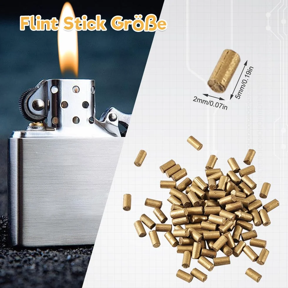Zestaw części zamiennych do Zippo – wraz z 100 krzemieniami, 3 gumowymi i 2 metalowymi uszczelkami, 5 filców, sprężyną śrubową i narzędziami do wkręcania – zapalniczka zestaw części