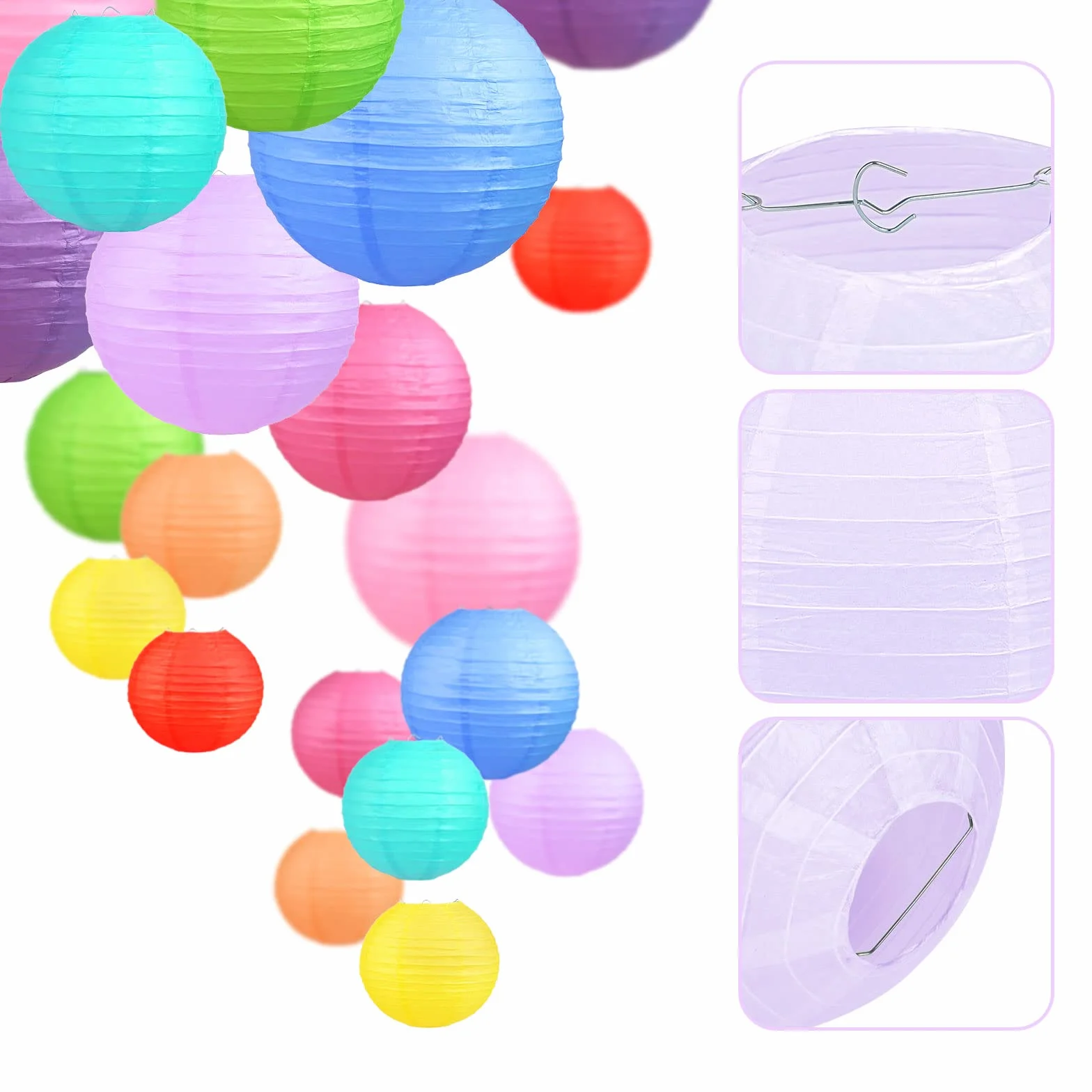 20 kolorowych papierowych lampionów, lampionów, 10 kolorów, 4 rozmiary, na święta, wesele, imprezę, urodziny, przyjęcie ogrodowe, baby shower, dekoracja do użytku wewnątrz i na zewnątrz
