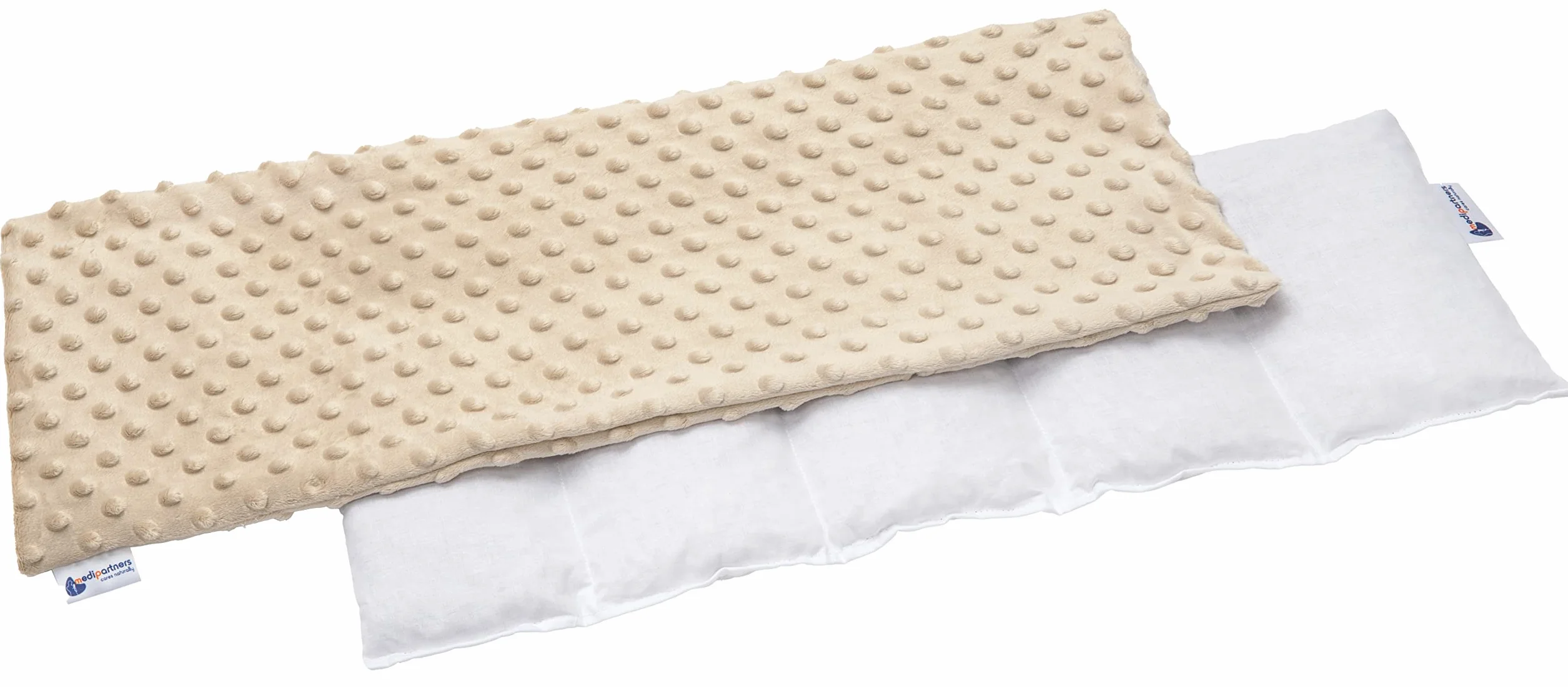 Medi Partners Termofor z pestek wiśni 5 Komorowy 800g 60x20cm Minky Terapia ciepłem/zimnem Wyjmowana poszewka na poduszkę (Beż)
