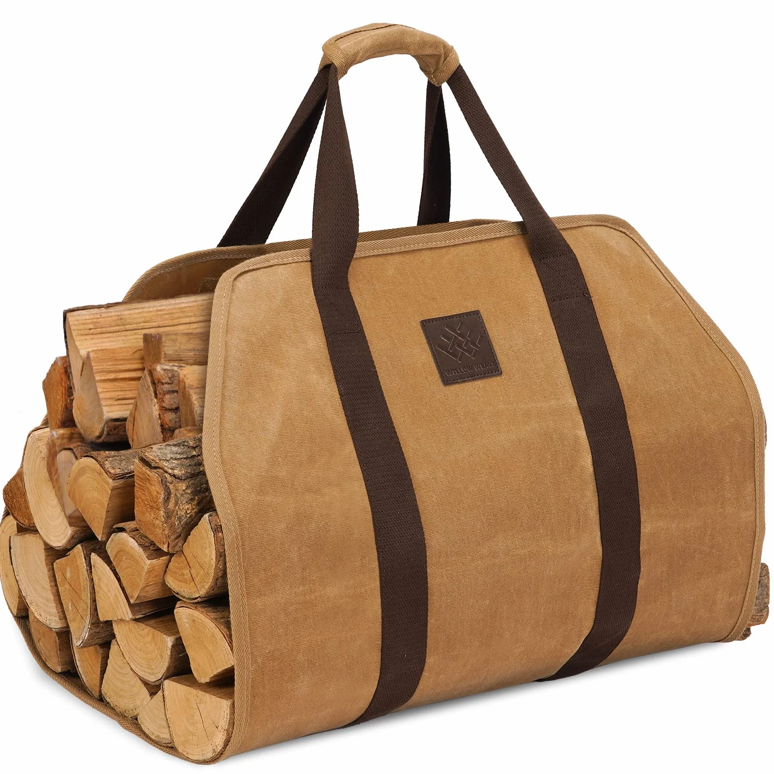 WILLOW WEAVE Torba na drewno opałowe, torba na drewno, uchwyt na drewno kominkowe, Khaki, 40 inches x 19 inches, Klasyczny