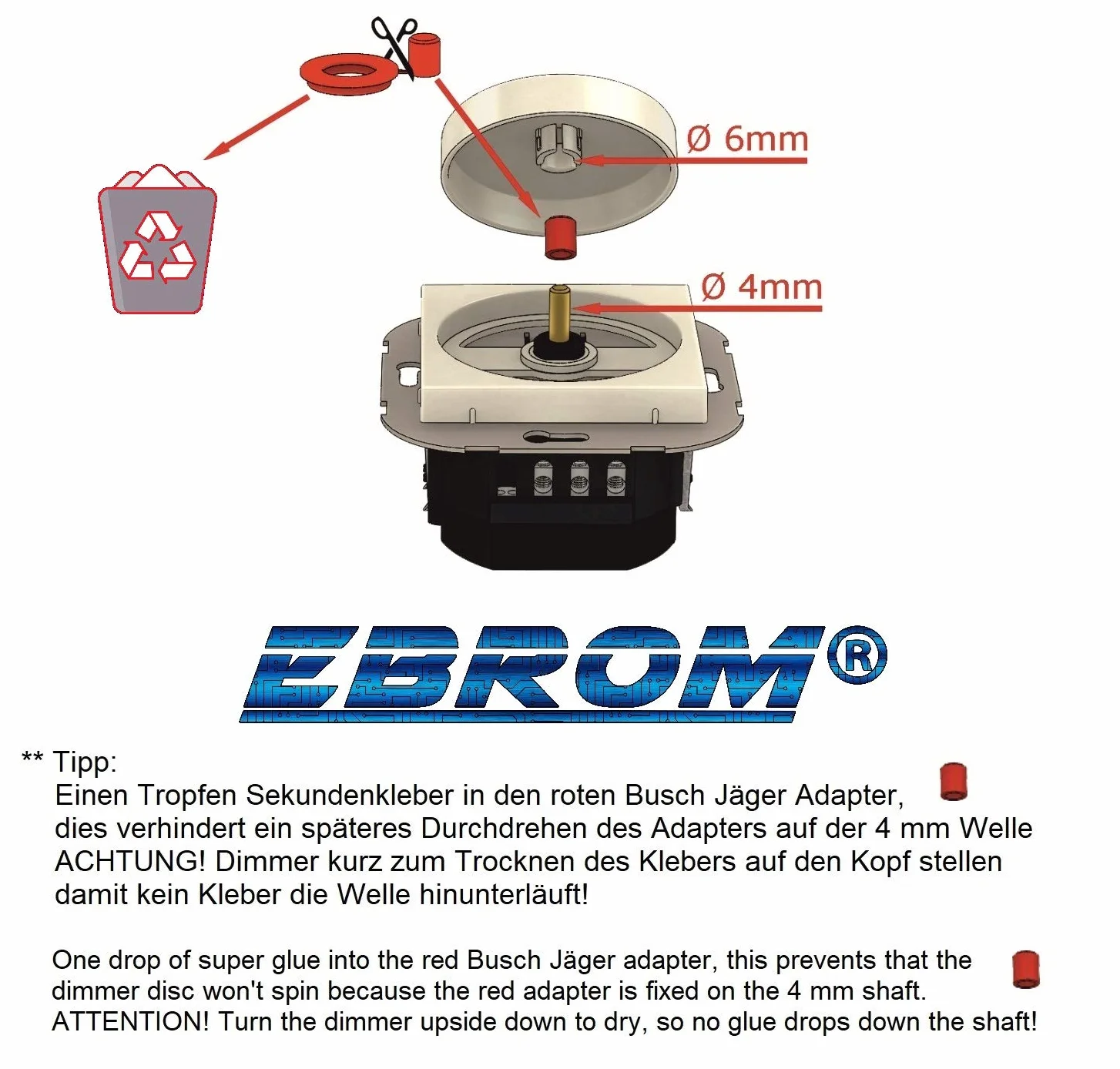 EBROM® Podtynkowy uniwersalny ściemniacz obrotowy LED + osłona ściemniacza 6540-84-102, biała studyjna, błyszcząca, Future Linear, sekcja faz i przycinanie faz do LED 3-150 W i halogenu 10-400 W/VA