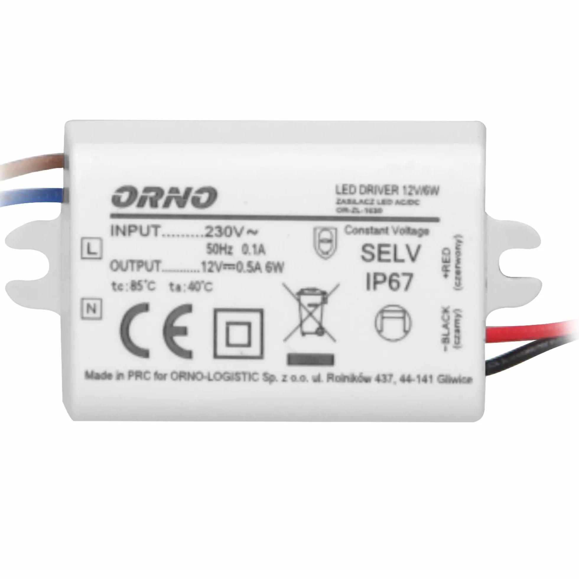 ORNO ZL-1630 Mini LED transformator 12 V podtynkowy 12 V DC 6 W IP67