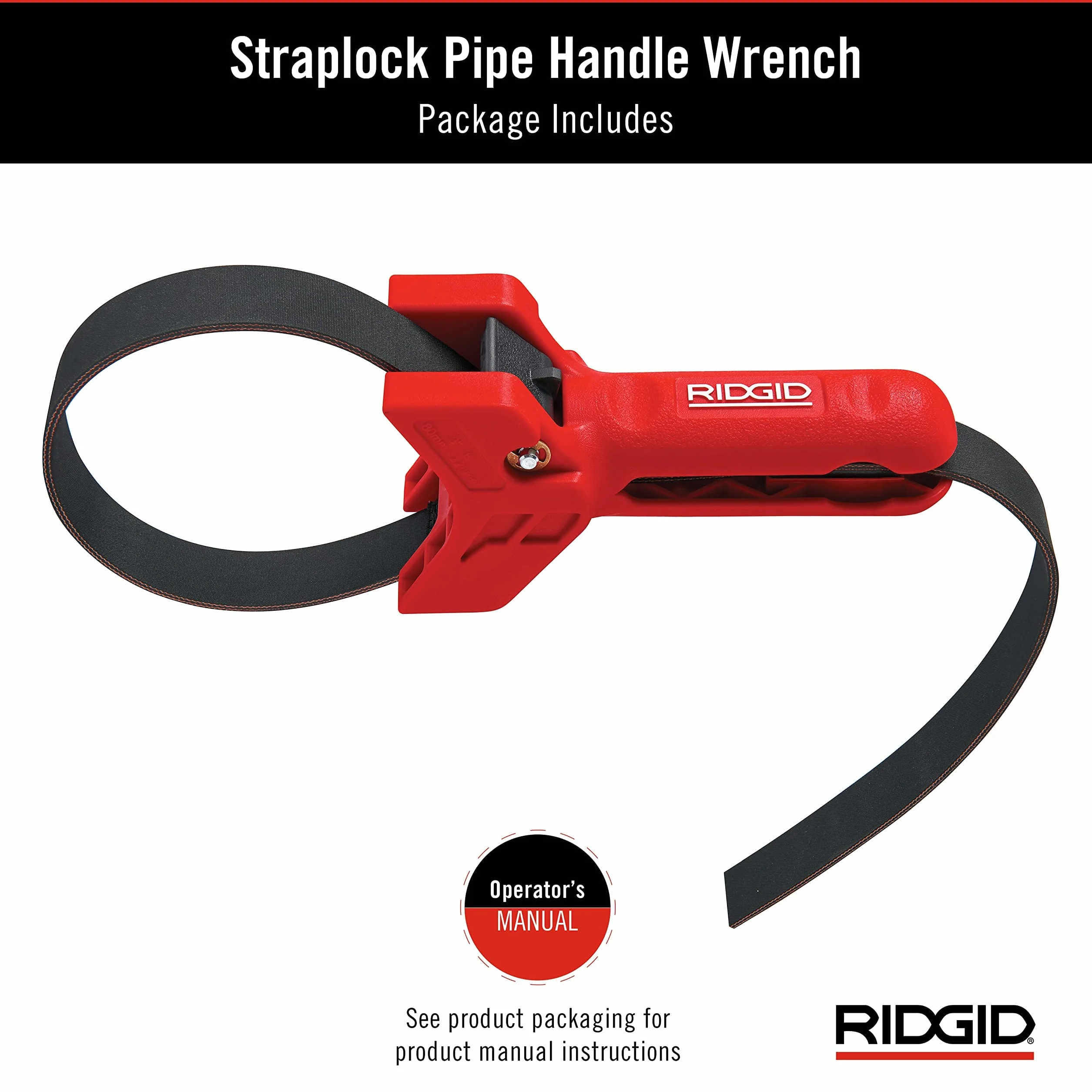 RIDGID 42478 Straplock Klucz taśmowy z uchwytem do rur 18 cm, czerwony.