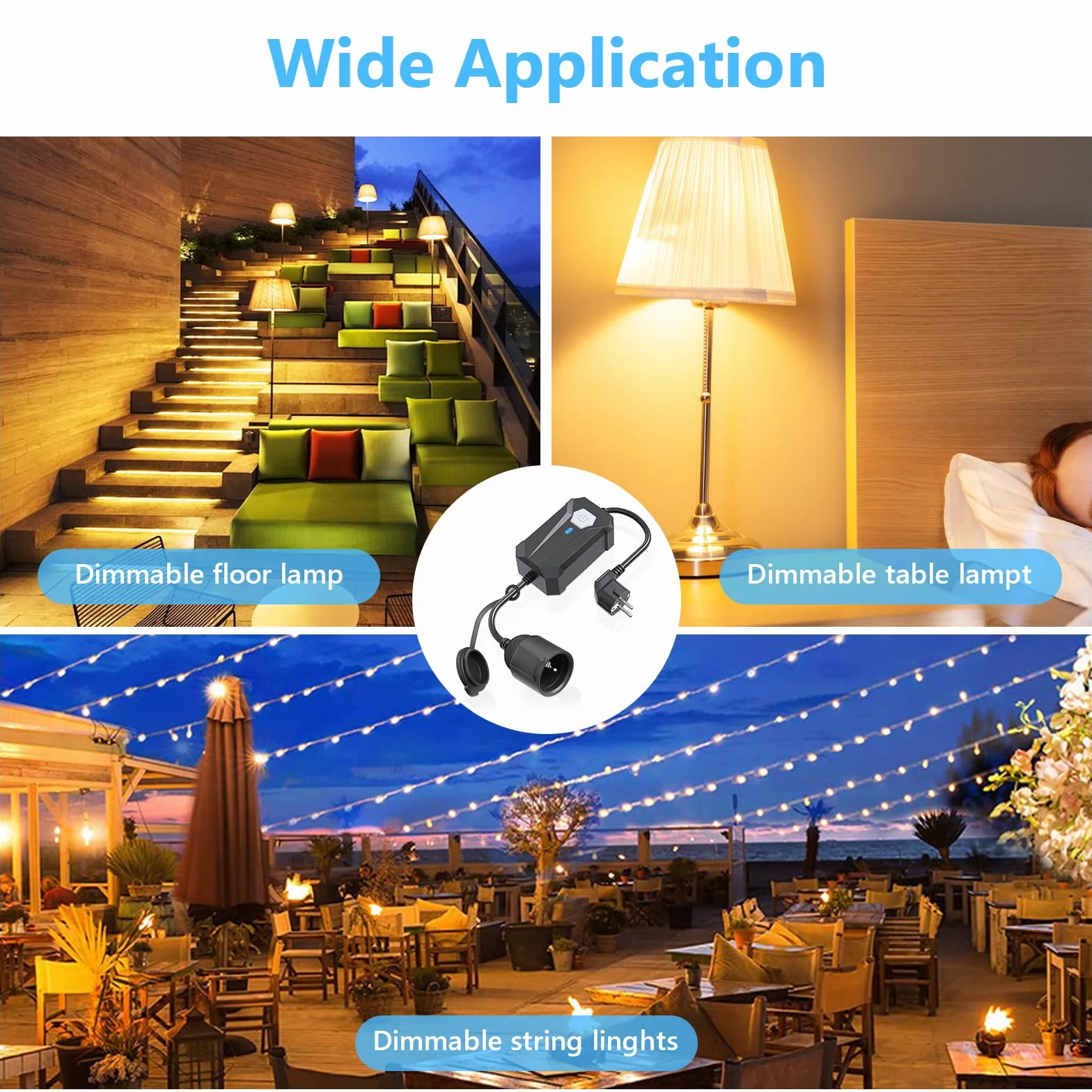 Inteligentna wtyczka ściemniacza zewnętrznego, WiFi do łańcuchów świetlnych, LED, żarówek, lamp halogenowych, pilota zdalnego sterowania z aplikacją i Asystentem Google, Alexa Outdoor Smart Plug