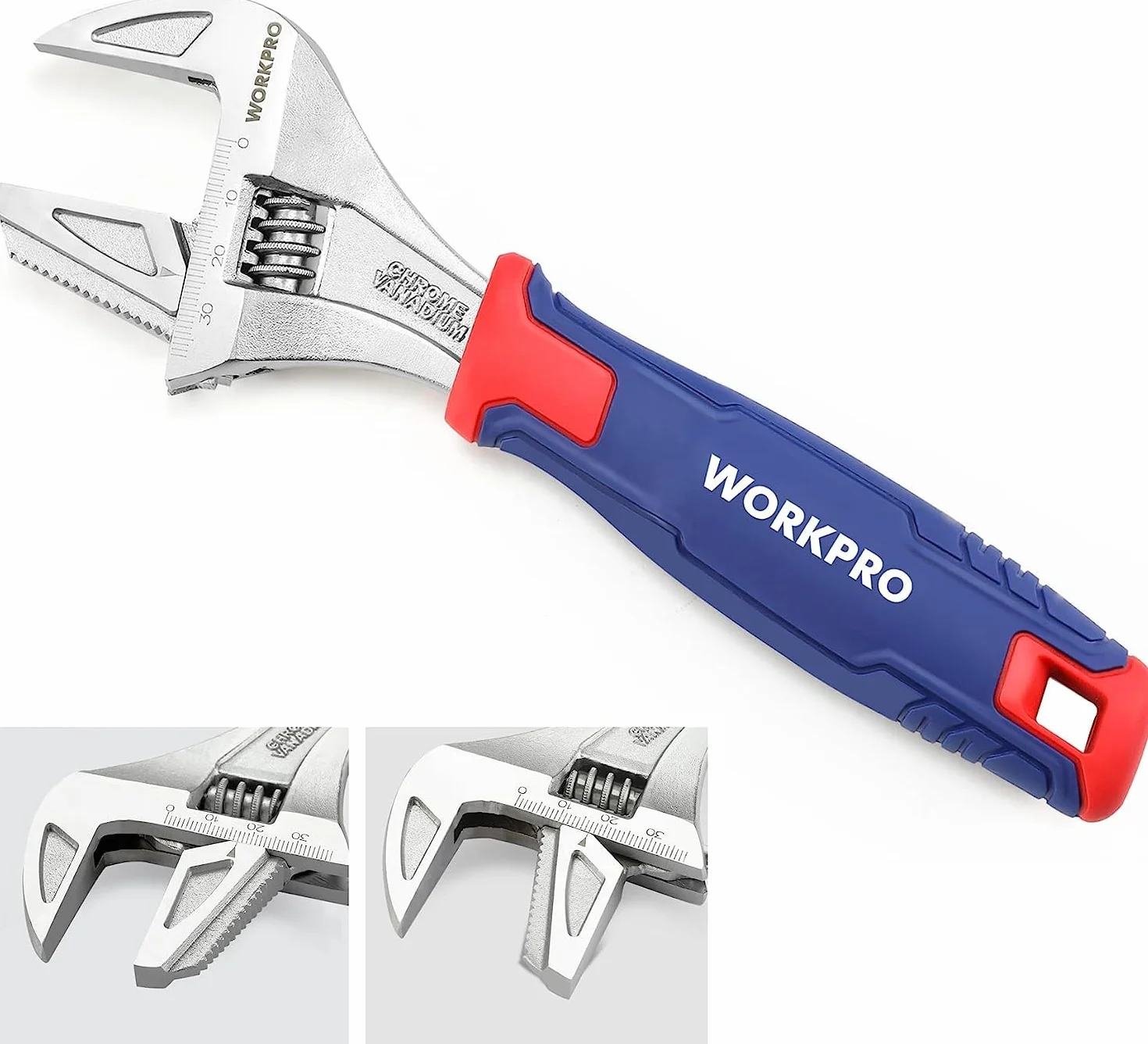 WORKPRO Klucz nastawny 2 w 1, klucz do rur, szczęka o szerokości 42 mm, stal Cr-V, długość 200 mm, z miękkim uchwytem, podwójny materiał