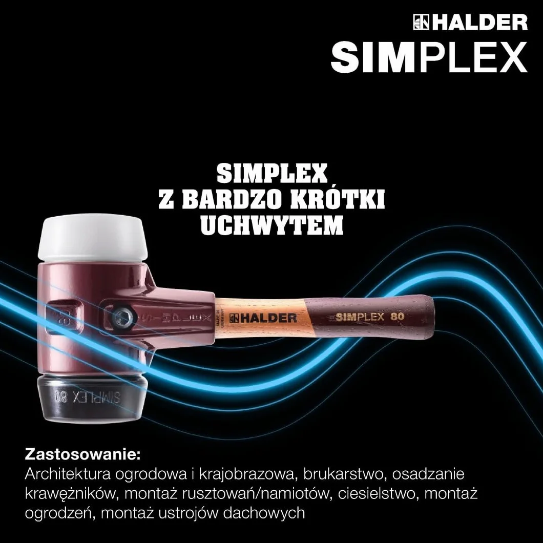 SIMPLEX młotek udarowy, kompozycja gumowa/superplastik; z obudową z żeliwa ciągliwego i wysokiej jakości bardzo krótkim drewnianym trzonkiem | D=60 mm/wersja trzonka = bardzo krótki | 3027.062
