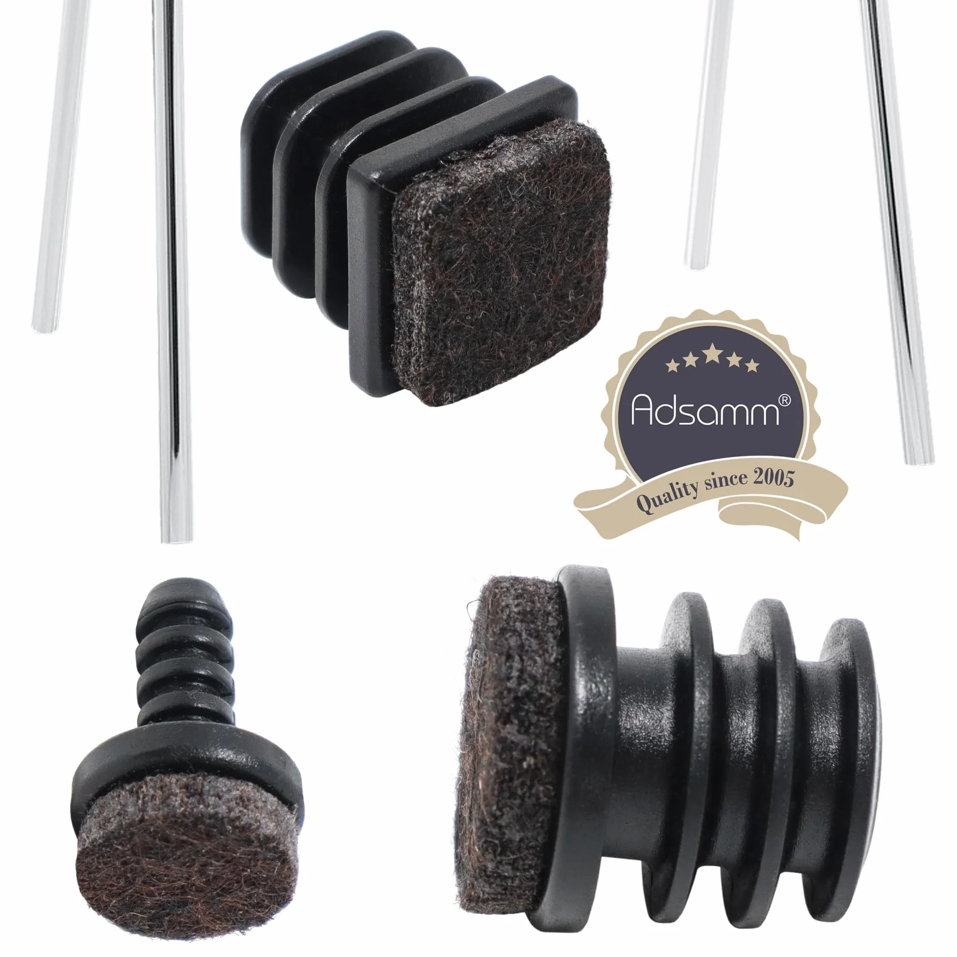 Adsamm® / 32 x zatyczki do lameli z filcu/czarne/Ø 12-14 mm/okrągłe/filcowe ślizgacze meblowe do krzeseł stalowych w jakości premium