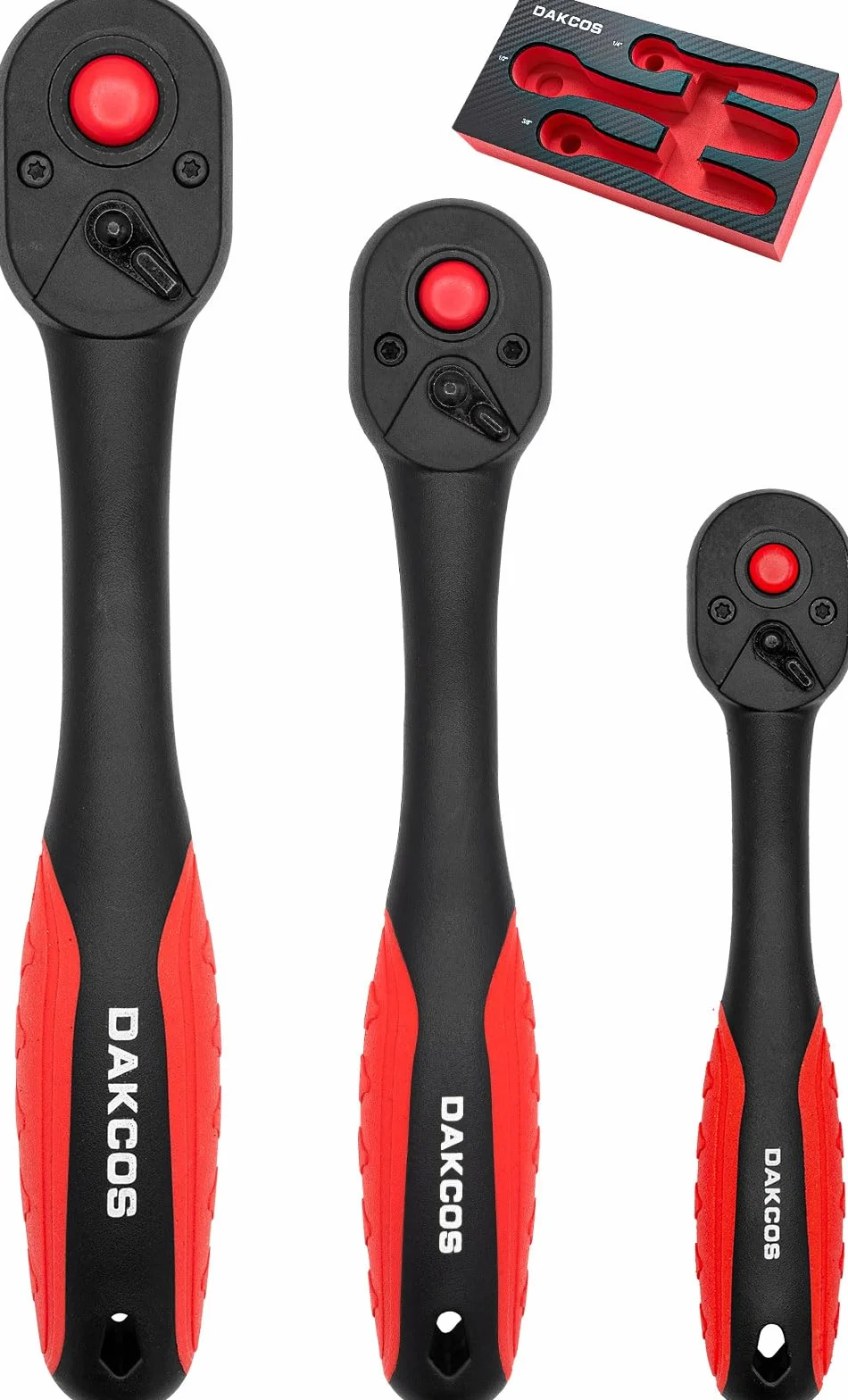 DAKCOS Zestaw kluczy nasadowych 1/4" 3/8" 1/2" z przesuniętym uchwytem kompozytowym z szybkim zwalnianiem 72 zęby