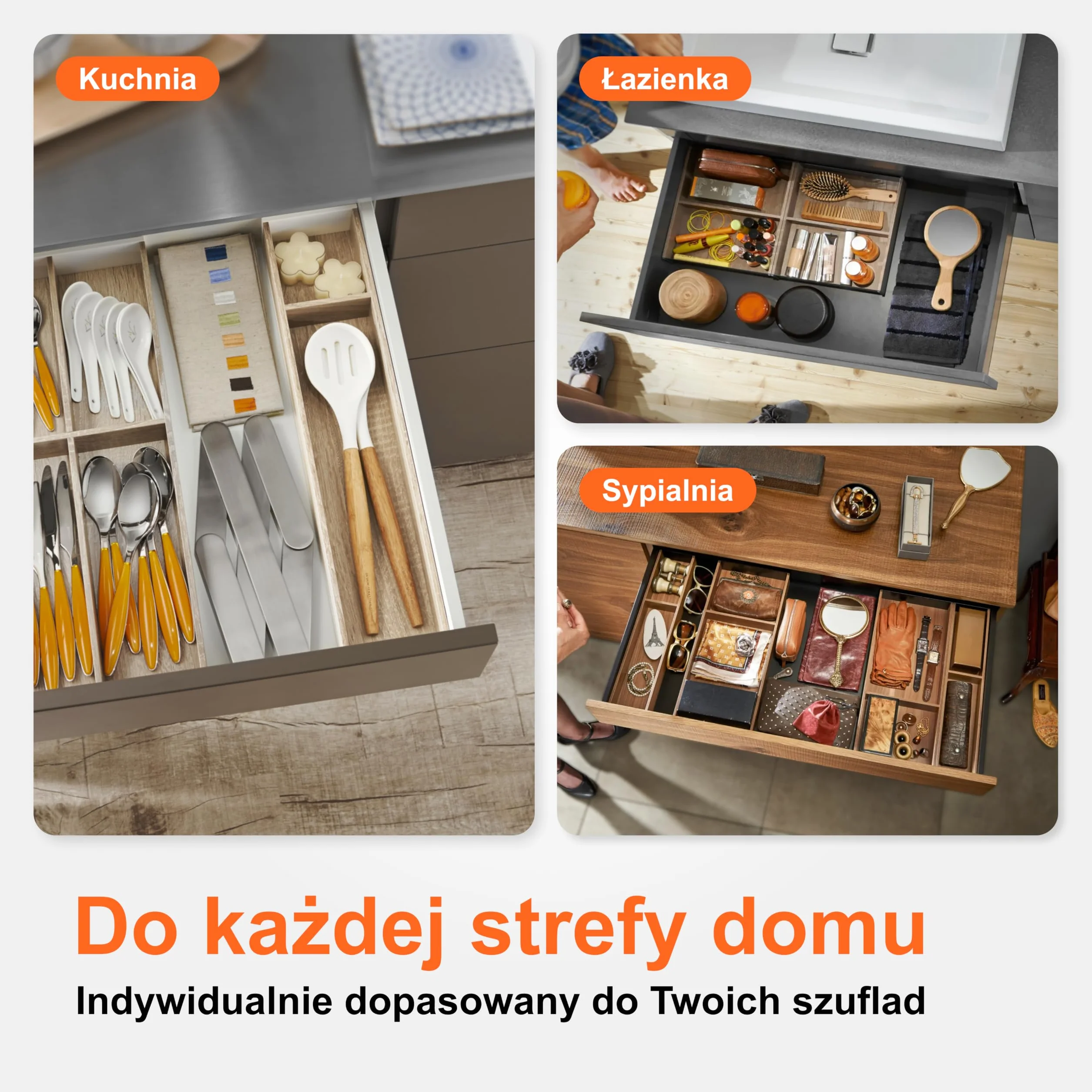 blum AMBIA-LINE organizer szuflady w premium dekorze drewna | idealny kuchnia, łazienka, garderoba | użycie modułowe i pewne trzymanie dzięki nóżkom antypoślizgowym | 42×10×5 cm | Dąb Nebraska
