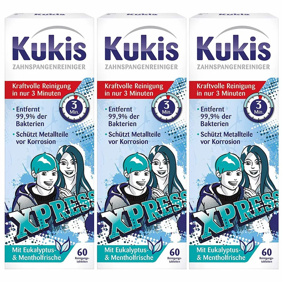 Kukident Kukis środek do czyszczenia aparatów ortodontycznych - tabletki do czyszczenia luźnych aparatów ortodontycznych - 3 x 60 tabletek