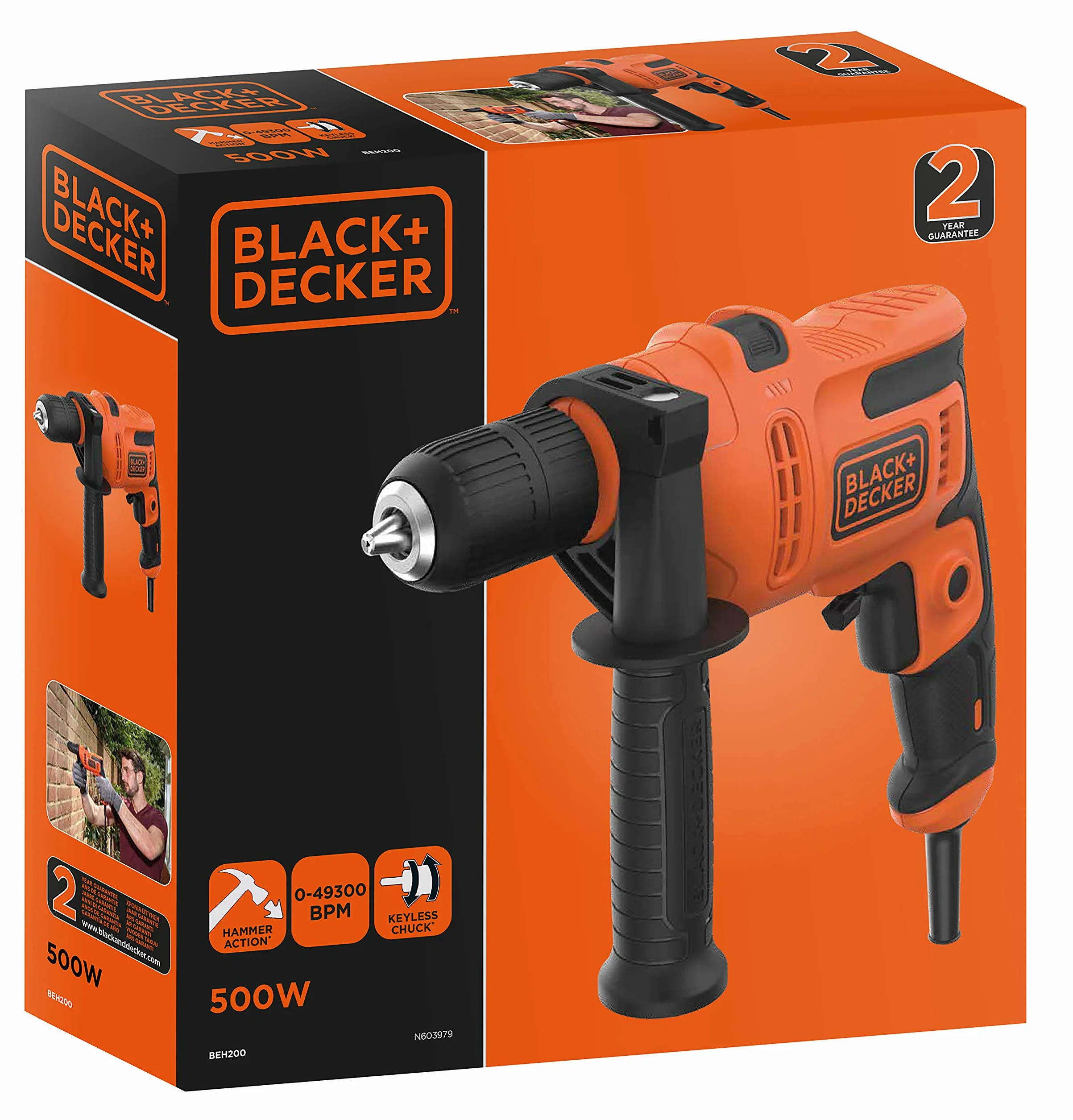 Black & Decker BEH200-QS BEH200-QS-Taladro Percutor 500W