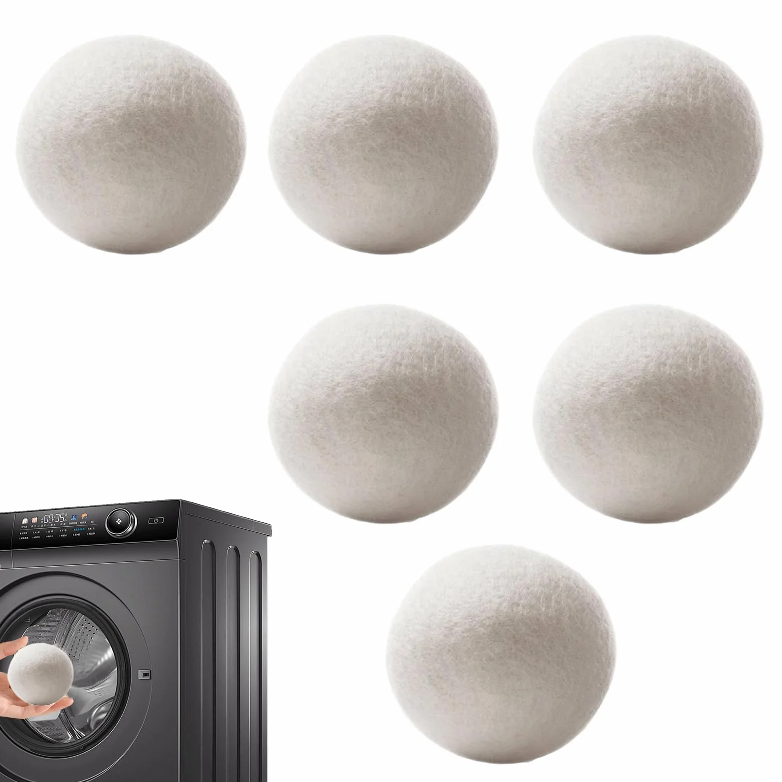 Wool Dryer Ball, Fabric Softener Alternative, 6cm/2.36 Inches in Diameter Reduction, Fresh and Gentle on the Skin Quick-Drying Aid, Set of 6, for Laundry Accessories Wool
