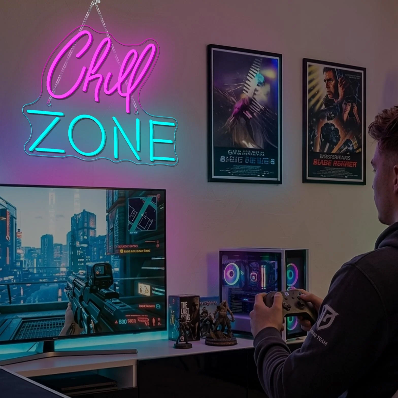 NYXEN Chill Zone nowy szyld LED, ściemniana, 39 x 32 cm, świecąca tabliczka na ścianę, do dekoracji sklepowych, kuchni, jadalni, baru domowego, sztuki ściennej, na prezent