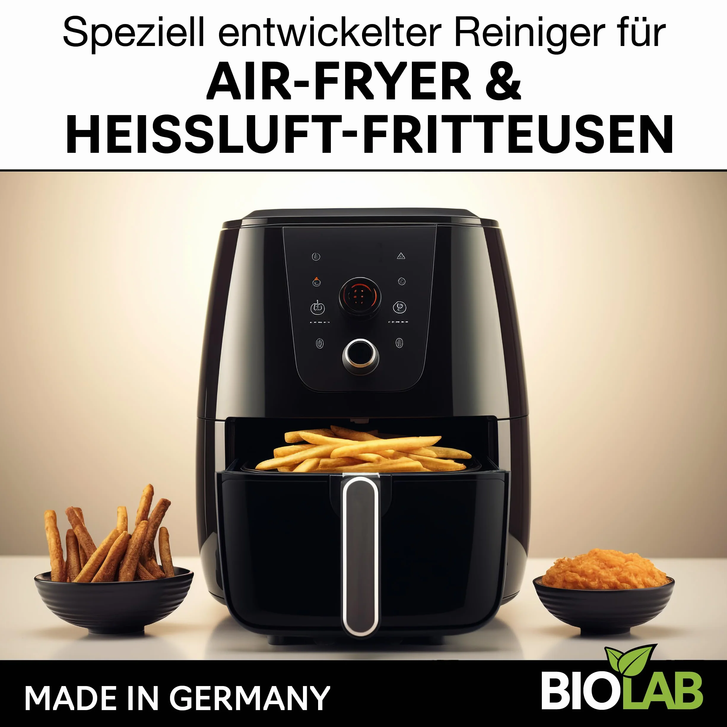 BIOLAB Airfryer środek czyszczący w sprayu (750 ml) i koncentrat do czyszczenia (1000 ml), mocny środek do usuwania tłuszczu do frytkownicy Air Fryer i frytkownicy na gorące powietrze – usuwa