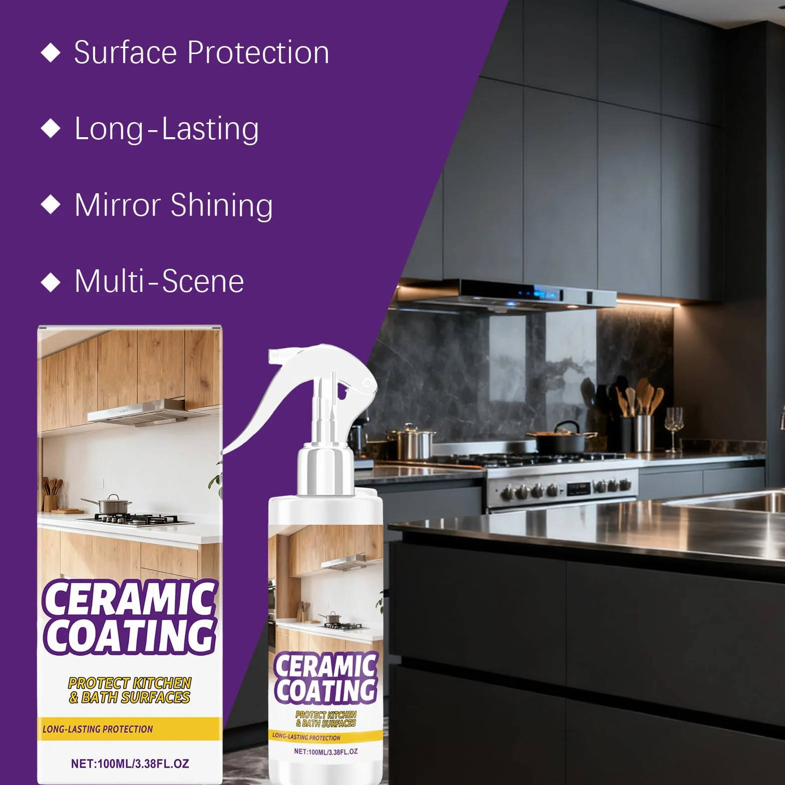 Domowy spray do powlekania ceramicznego do stali nierdzewnej i twardych powierzchni, hydrofobowa ochrona do kuchni i wanny, odpycha plamy i wodę, środek czyszczący i uszczelniacz do urządzeń i blatów