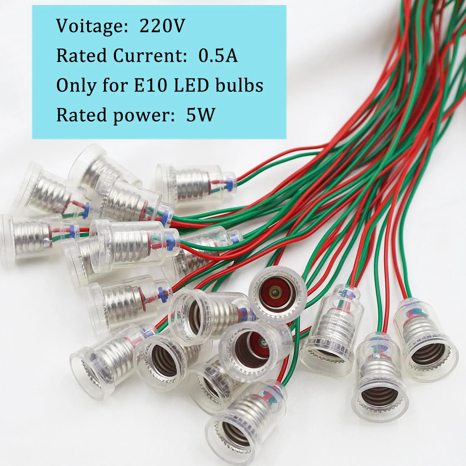 20 sztuk oprawek E10 do lamp E10 z izolowanym drutem, podstawa świetlna, do domu, żarówki LED, test elektryczny