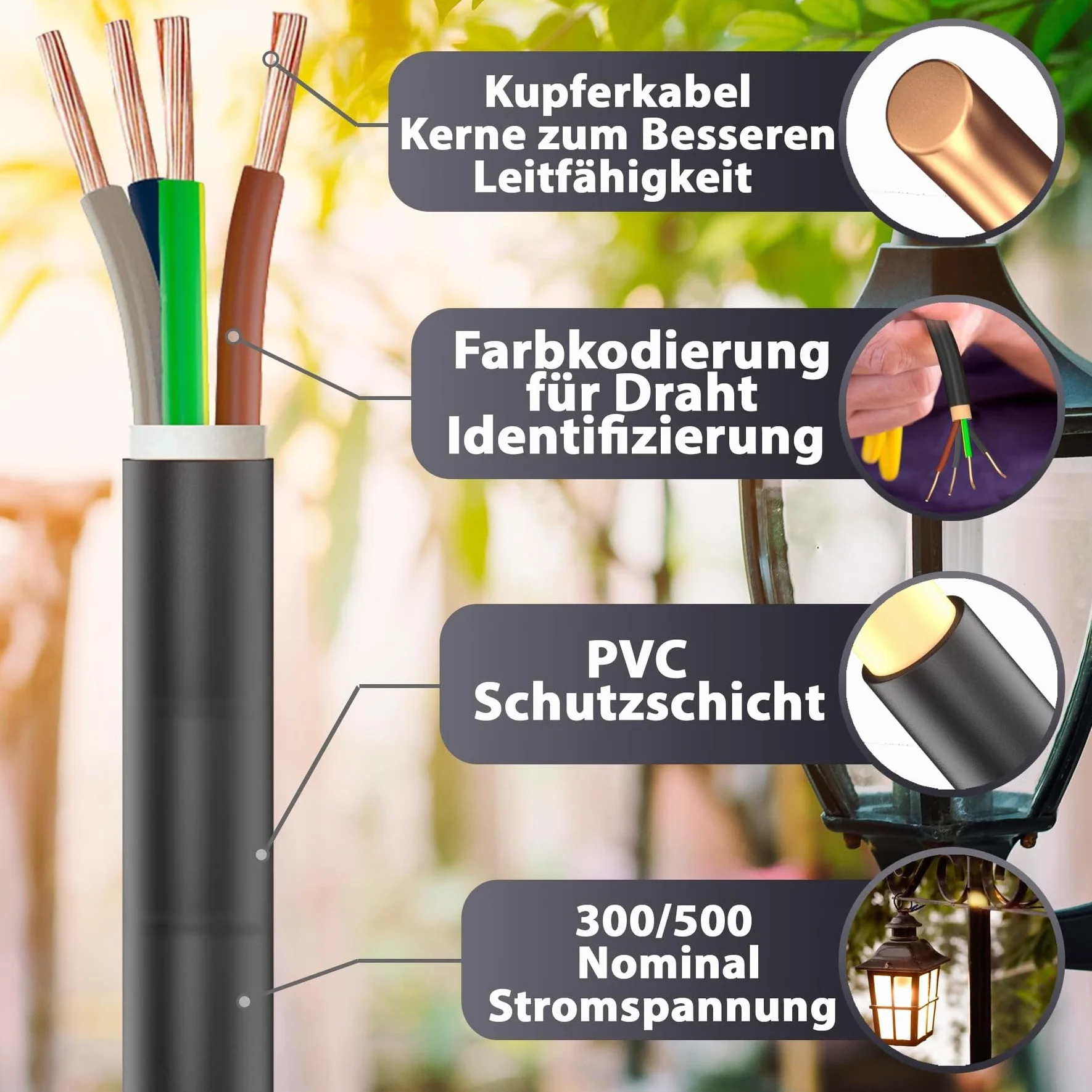 Przewód gumowy od 5 do 100 m, kabel zasilający na plac budowy H05RR-F 4G 0,75 mm², elastyczny przewód do urządzeń ręcznych i lekkich urządzeń (40 m)