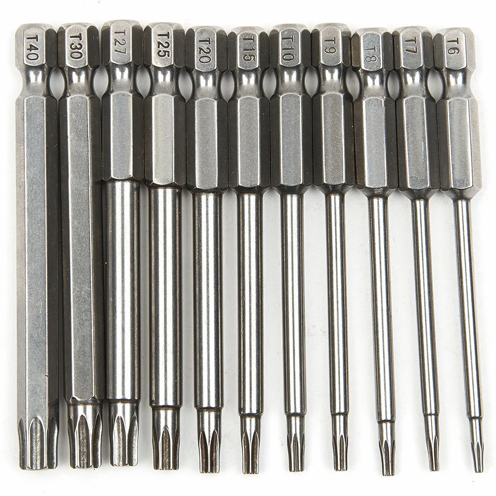 Yakamoz Magnetyczny śrubokręt T6-T40 Torx z łbem walcowym zestaw bitów zabezpieczający przed manipulacją gwiazda 6-punktowy śrubokręt wiertła narzędzia z chwytem sześciokątnym 1/10.2 cm | długość 7 cm