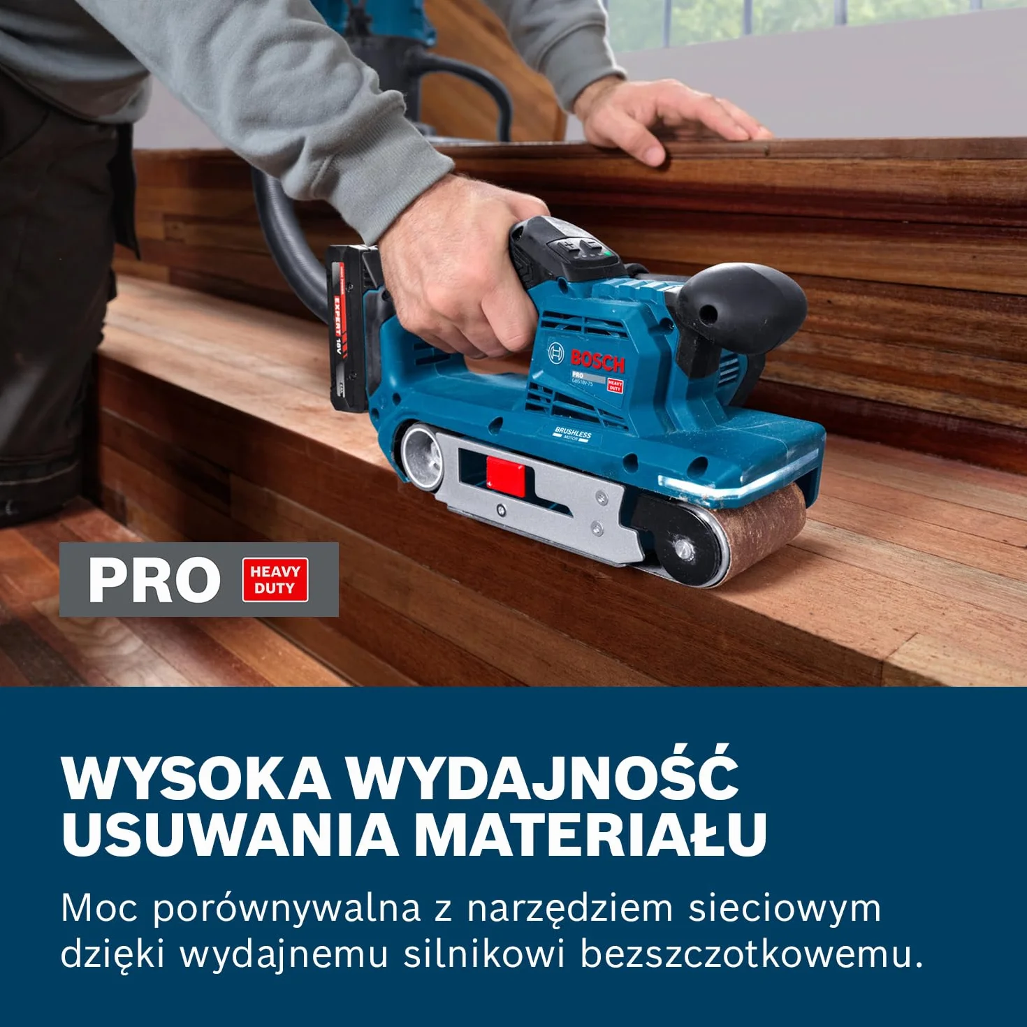 Bosch PRO 18V System Akumulatorowa szlifierka taśmowa GBS18V-75 (taśma o ziarnistości 80, worek na pył)