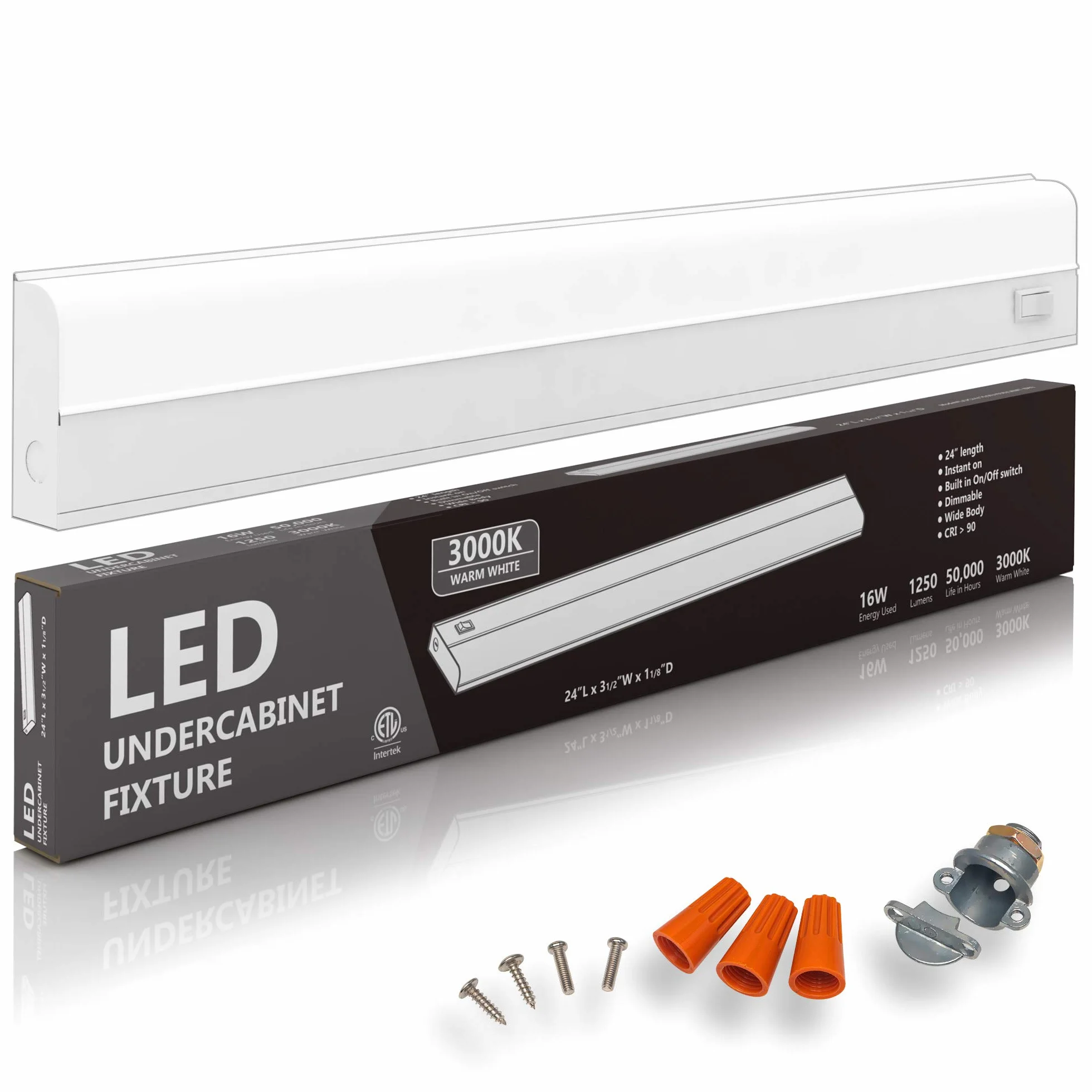 Iluminación de trabajo LED para debajo del armario – 16 W, 24", 1150 lúmenes, 3000 K (blanco cálido), base de metal Frost