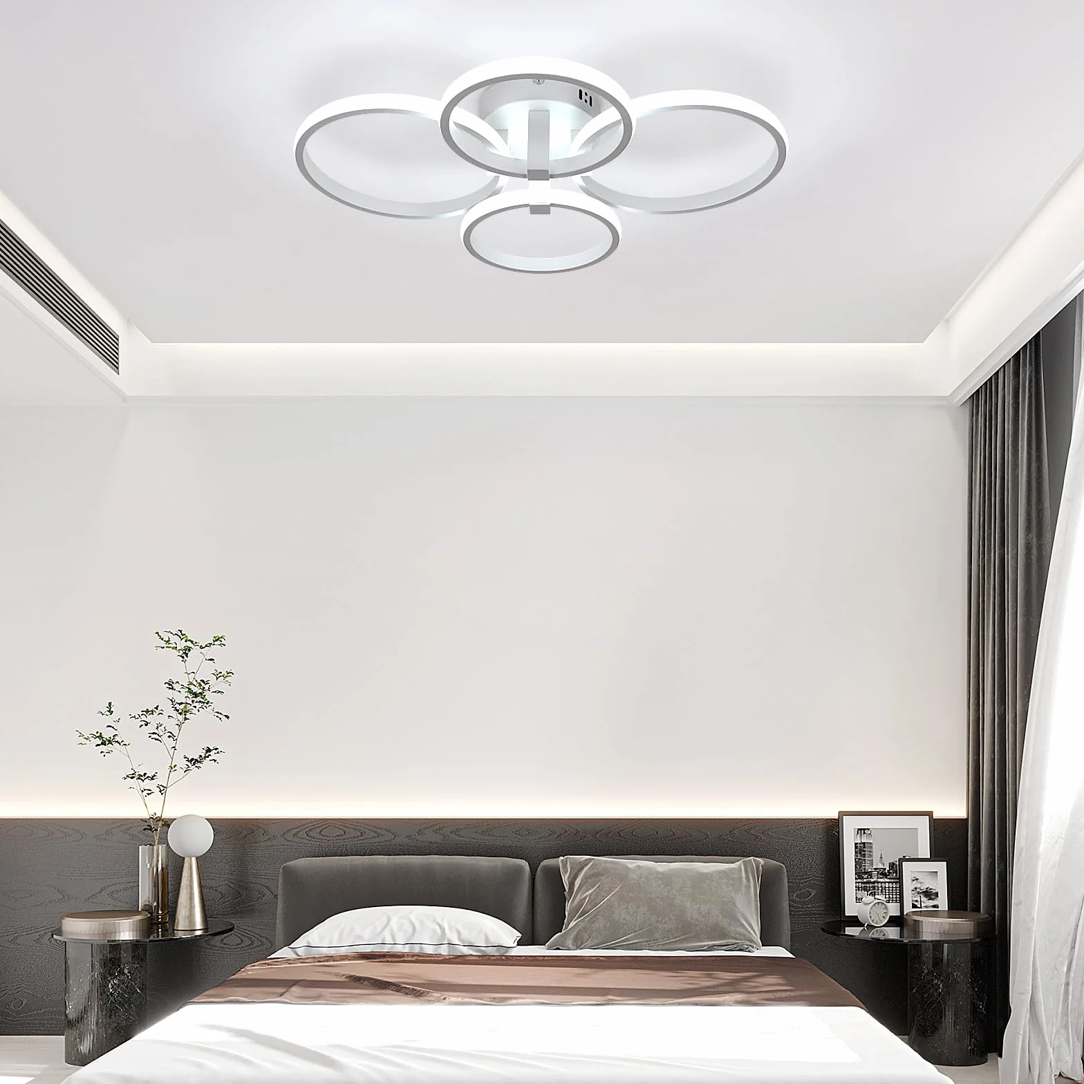 Nowoczesna lampa sufitowa LED, 48W 5400LM okrągła lampa sufitowa LED, metalowy biały żyrandol LED do salonu, sypialni, kuchni, jadalni, 6500K zimne białe światło
