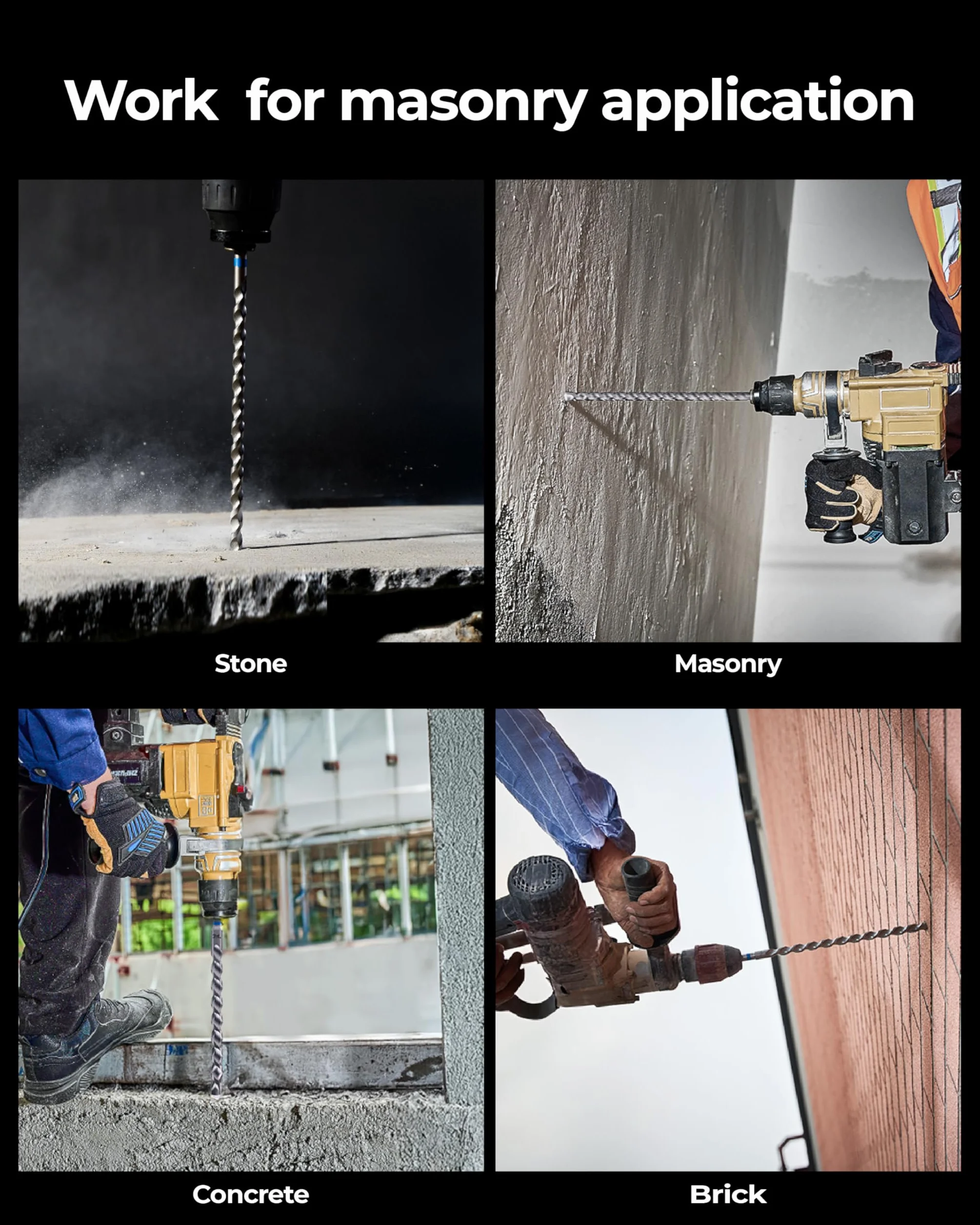 toolant SDS Plus Wiertła udarowe udarowe różne zestaw 5 szt. (3/40.6 cm-5/20.3 cm) 30 cm, 2 frezy z węglików spiekanych do betonu, muru i cegły