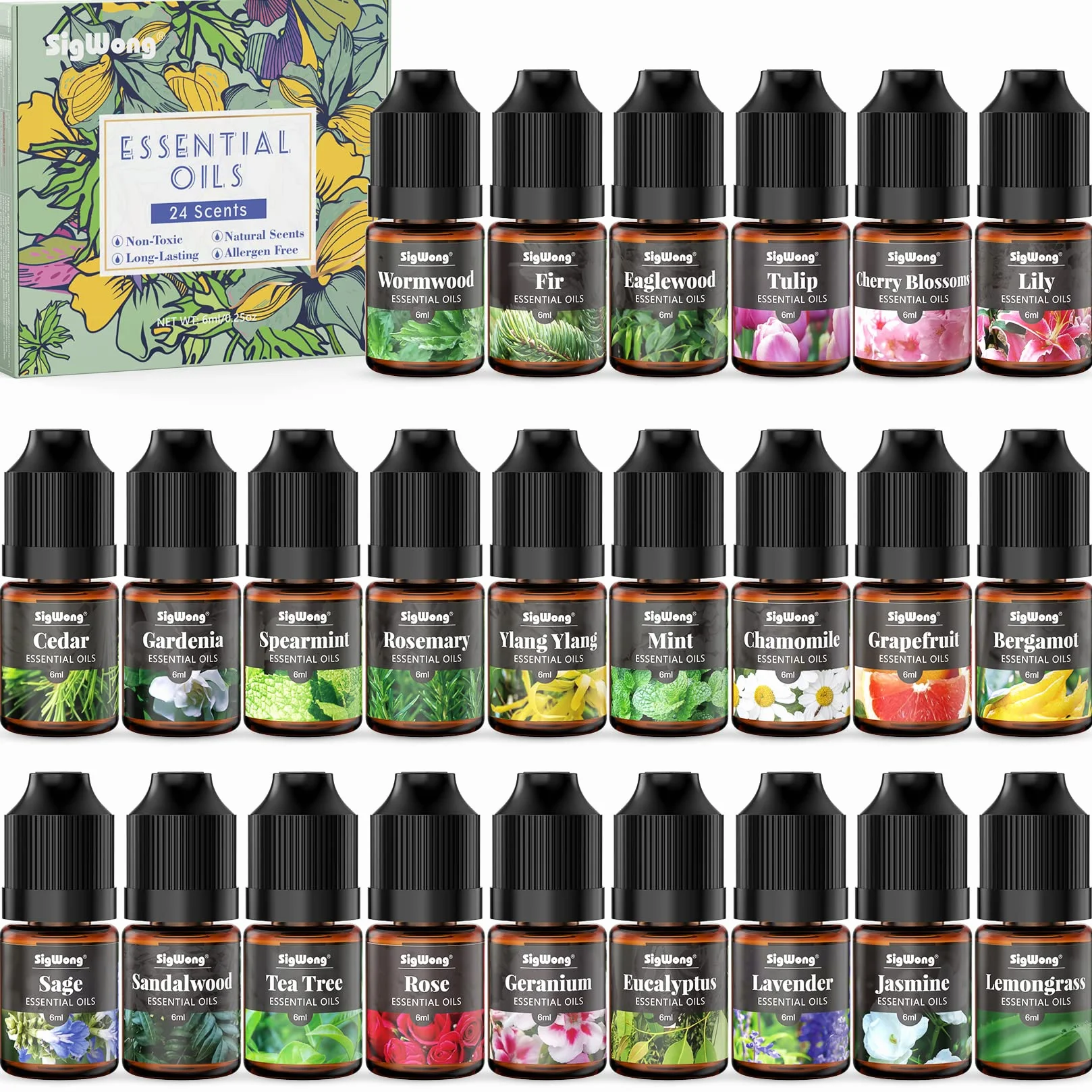 Zestaw 24 czystych naturalnych olejków eterycznych 6 ml do aromaterapii masażu dyfuzorów