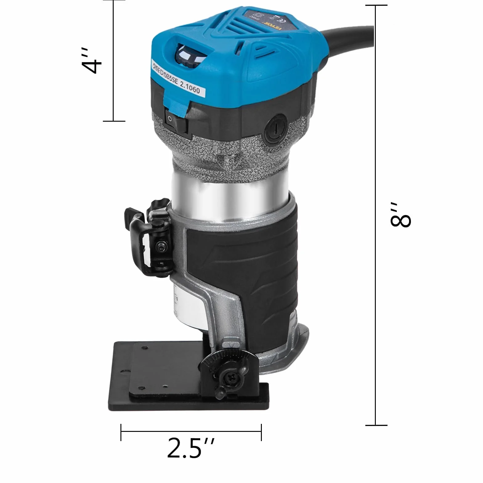 VEVOR Frezarka górnowrzecionowa 710 W, kompaktowa frezarka do drewna z 3 podstawami, 10000-30000 obr./min, frezarka krawędziowa 1/4" i 3/8" wielofunkcyjna z podstawą nachylenia, do laminowania drewna