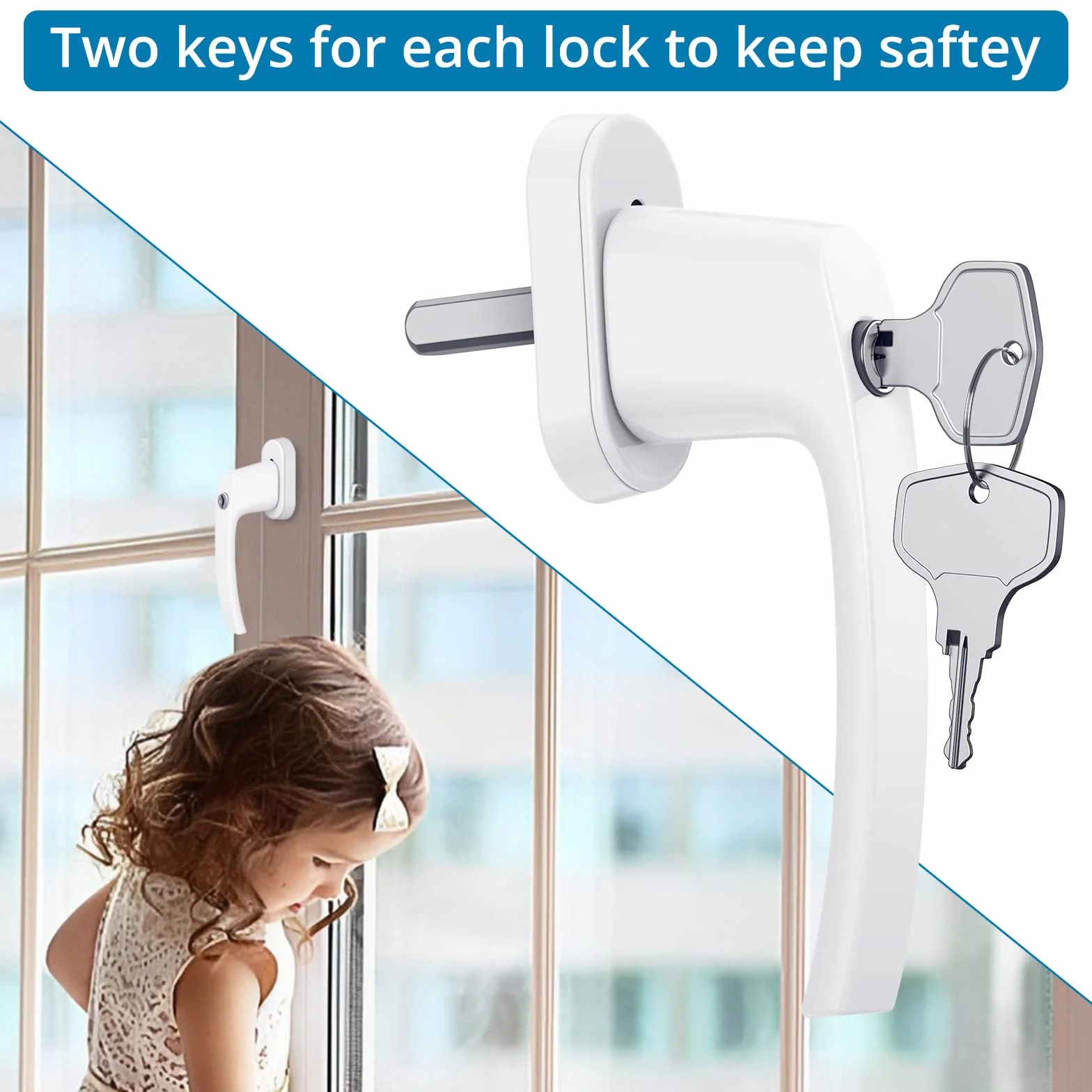 AUTOUTLET 4 szt. Zamykane klamki do okien Biały aluminiowy uchwyt do drzwi balkonowych Windows z 8 śrubami i 8 kluczami pasuje do wszystkich powszechnie stosowanych okien i drzwi balkonowych