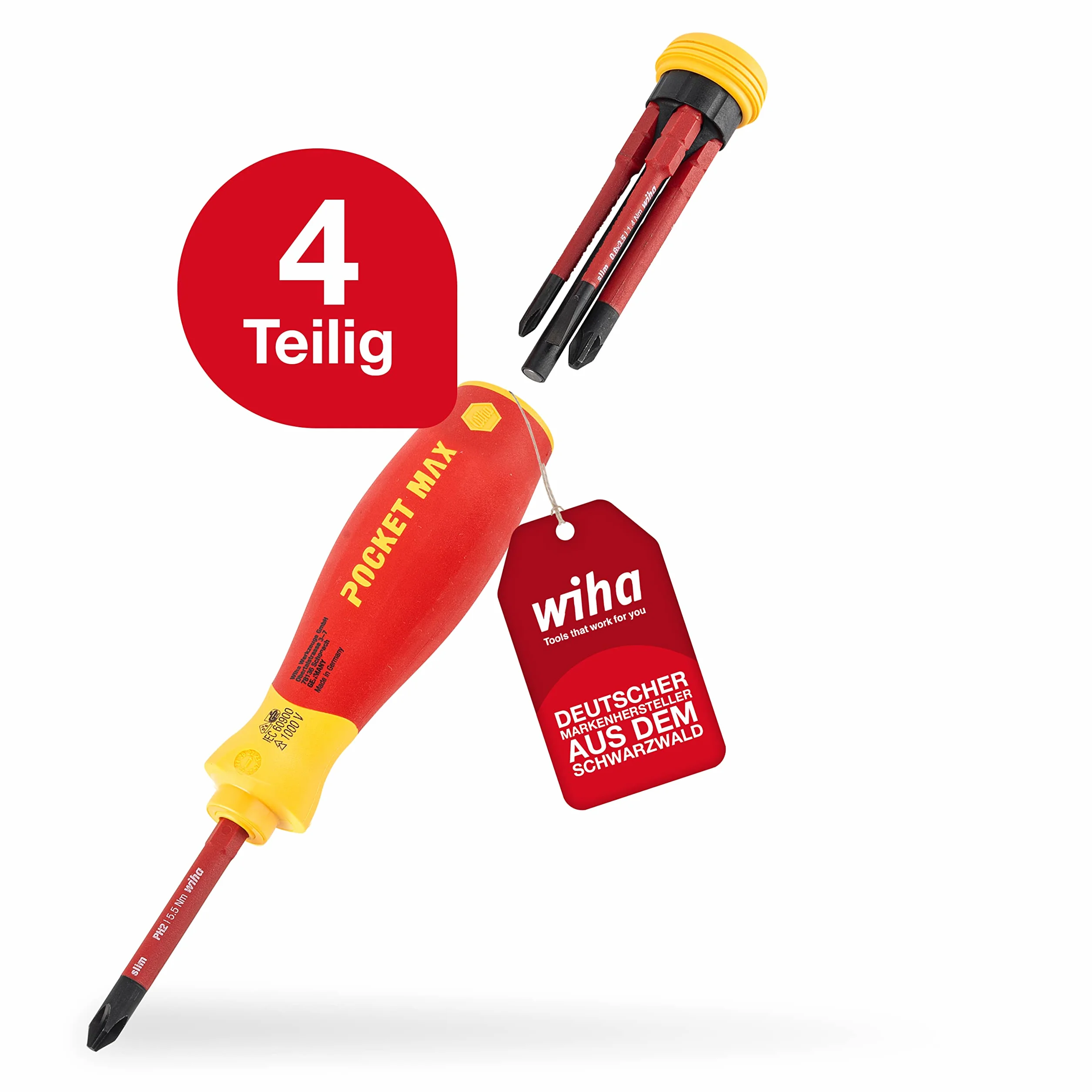 Wiha Pocketmax Zestaw Wkrętak z Bitami, Żółty/Czerwony, 4 Elementy