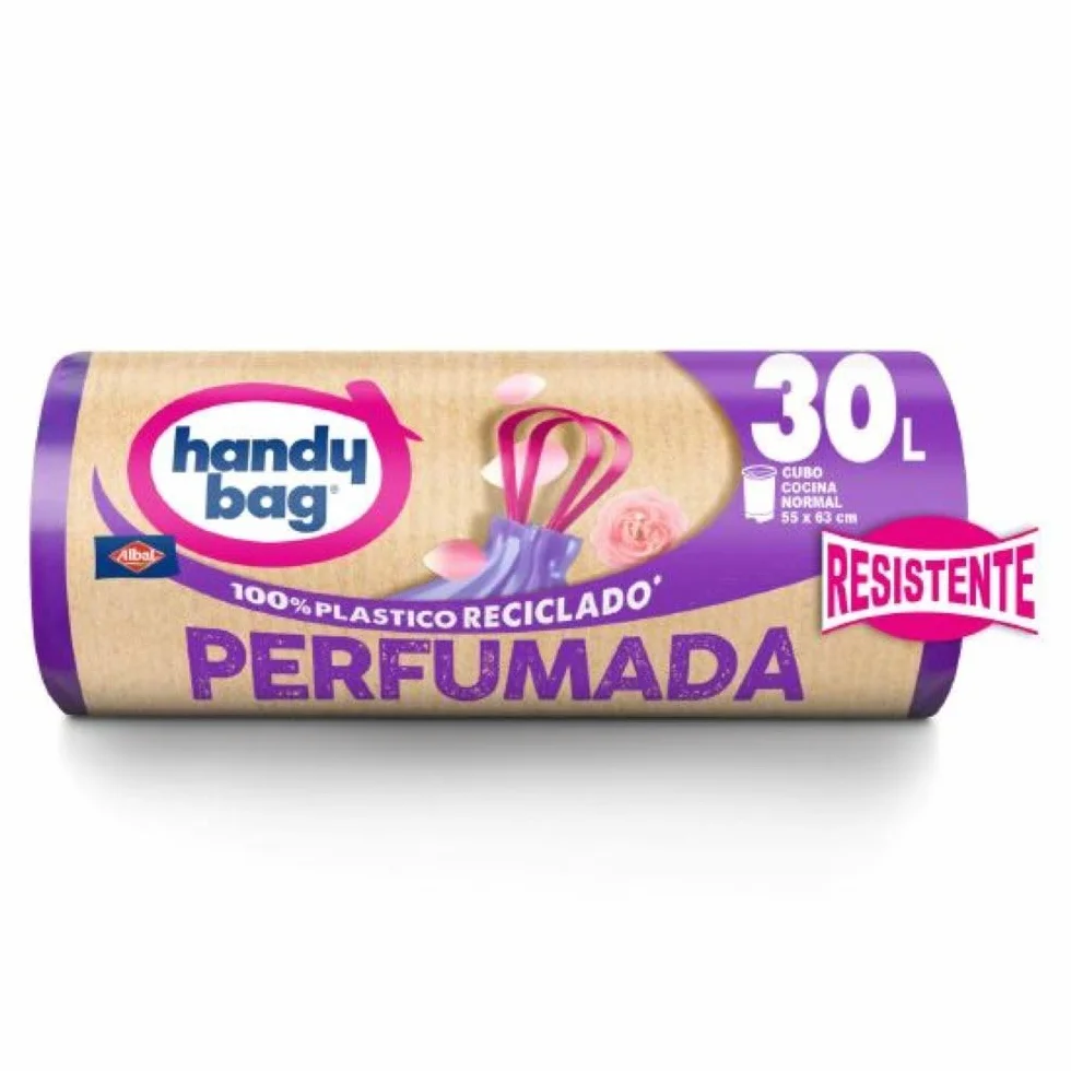 Handy Bag Perfumowane worki na śmieci, w 100% z recyklingu, bardzo wytrzymałe, szczelne, samozamykające, 30 l, 12 worków, paczki