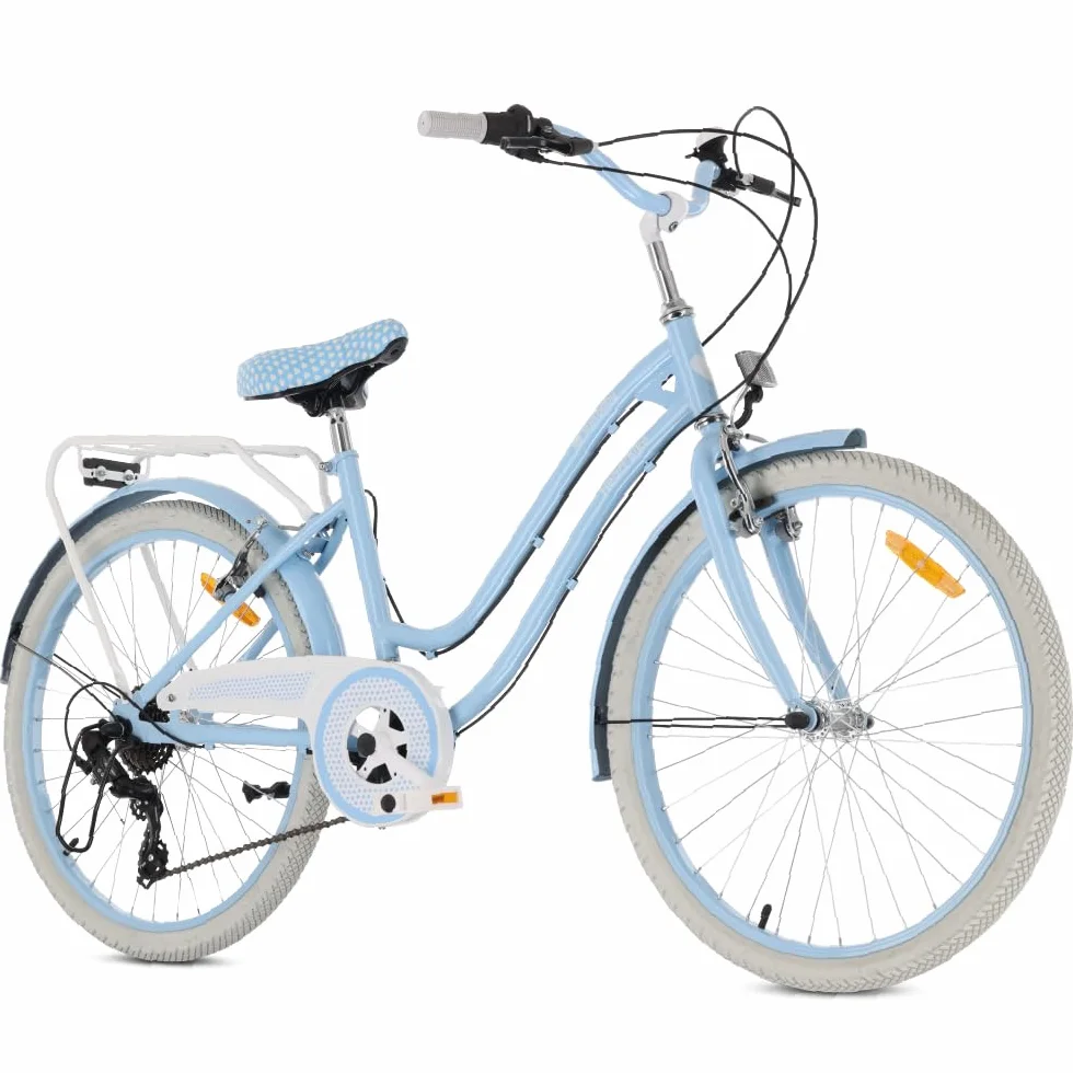 Heart Bike Rower dziecięcy dla dziewczynek 20 cali, rower dziewczęcy, 6 biegów, stalowa rama, hamulce V-brake, błotniki, osłona łańcucha, reflektory, dzwonek, regulowany