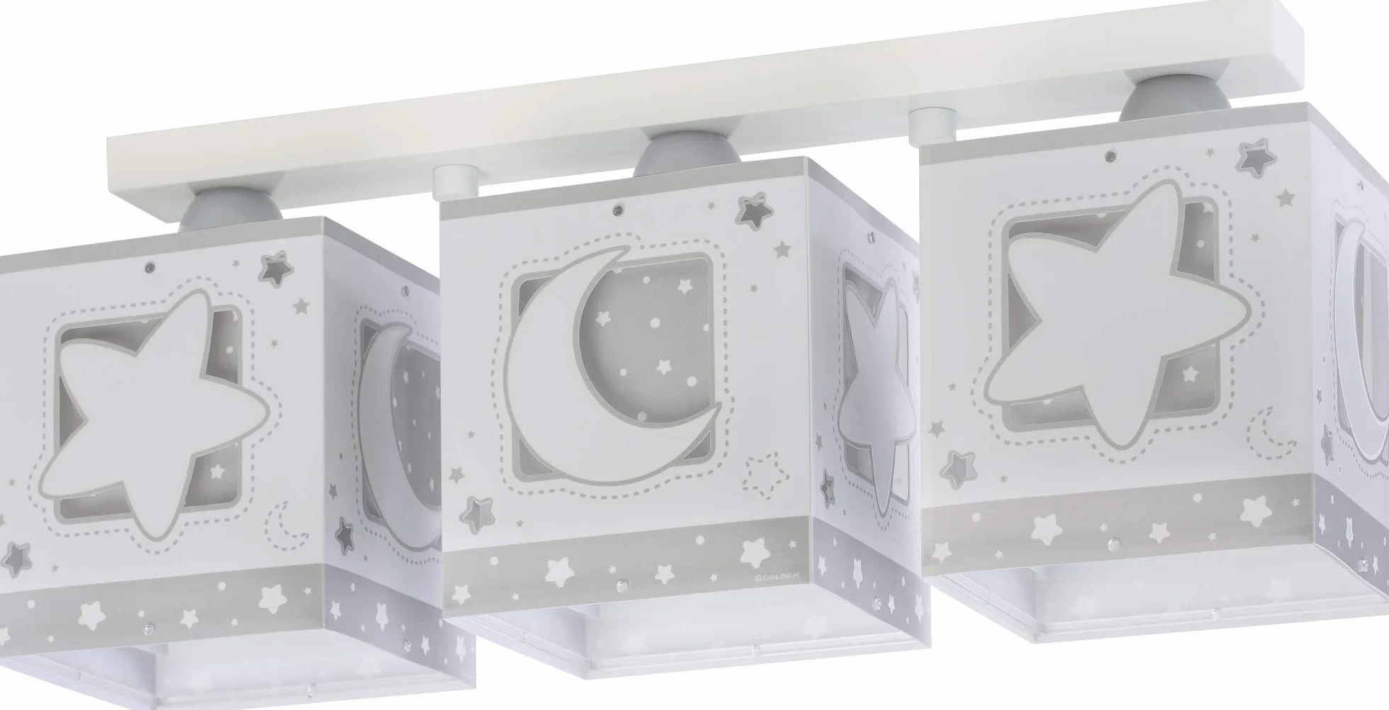 Lampa sufitowa Dalber dla dzieci 3 światła Księżyc i gwiazdy Szara
