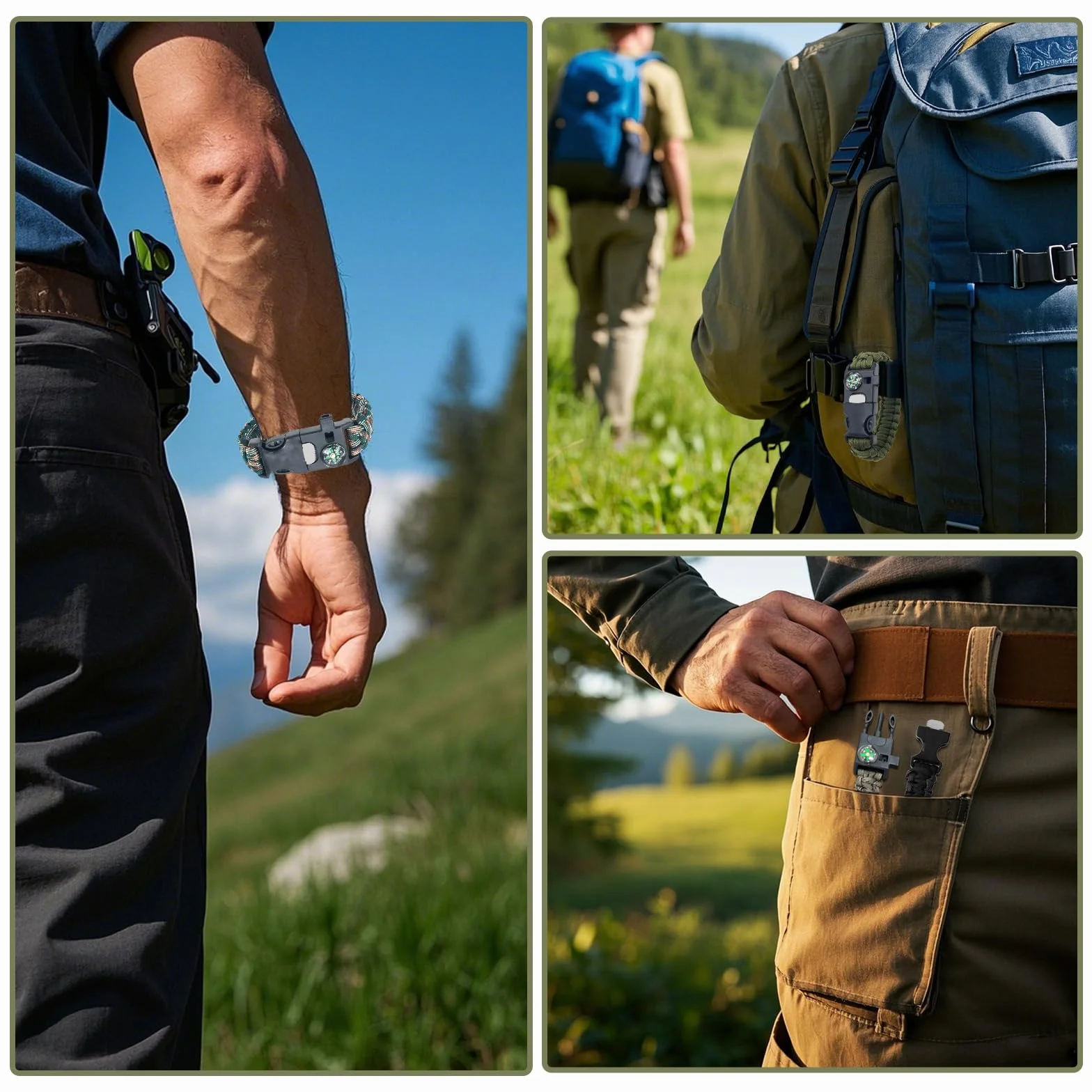 Bransoletki survivalowe zestaw 4 | 5 w 1 bransoletka Paracord z krzesiwem, kompasem i gwizdkiem | wyposażenie awaryjne na kemping, wędrówki, Adjustable (115 inches), Stal nierdzewna