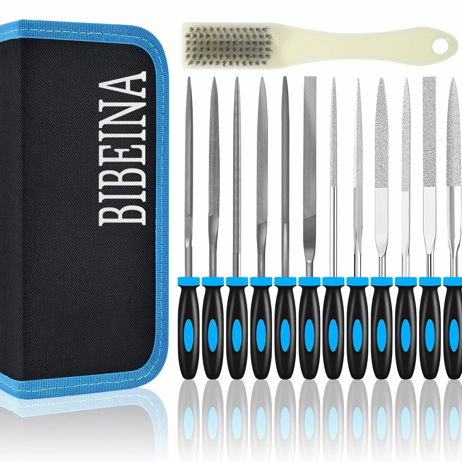 13pcs Zestaw Pilników Składający się z Pilników Igłowych, Pilników Kluczykowych, Pilników Diamentowych ze Szczotką i Torbą do Przechowywania Mini Pilników do Prac Związanych z Obróbką Drewna, Metalu