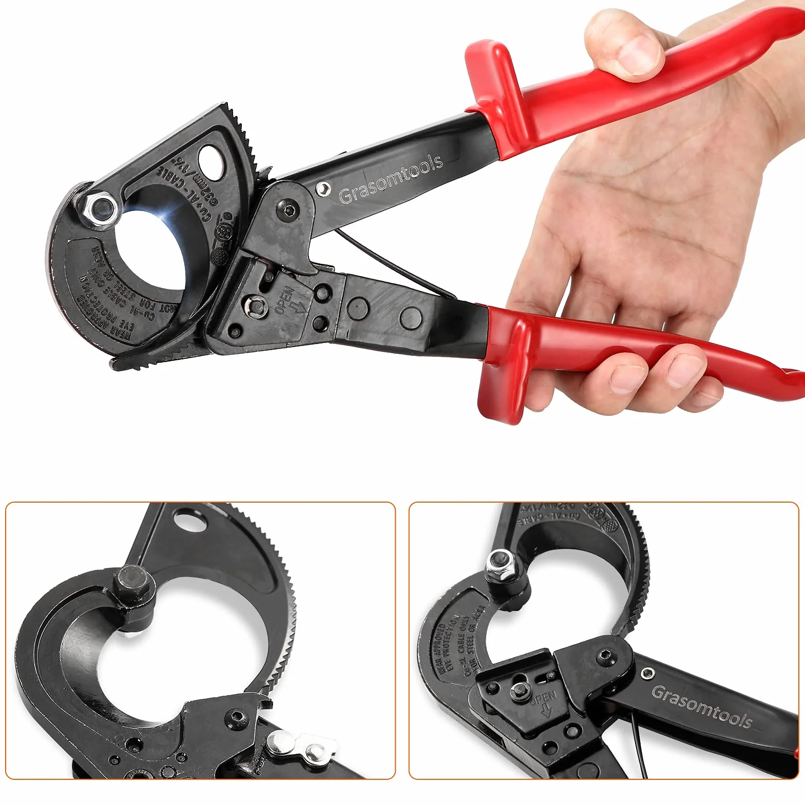 Przecinak do kabli z grzechotką, przecinak zapadkowy i przecinak do kabli do drutu, cięcie do 240 mm², HS325A wytrzymałe przecinaki do kabli z grzechotką do aluminium i miedzi,
