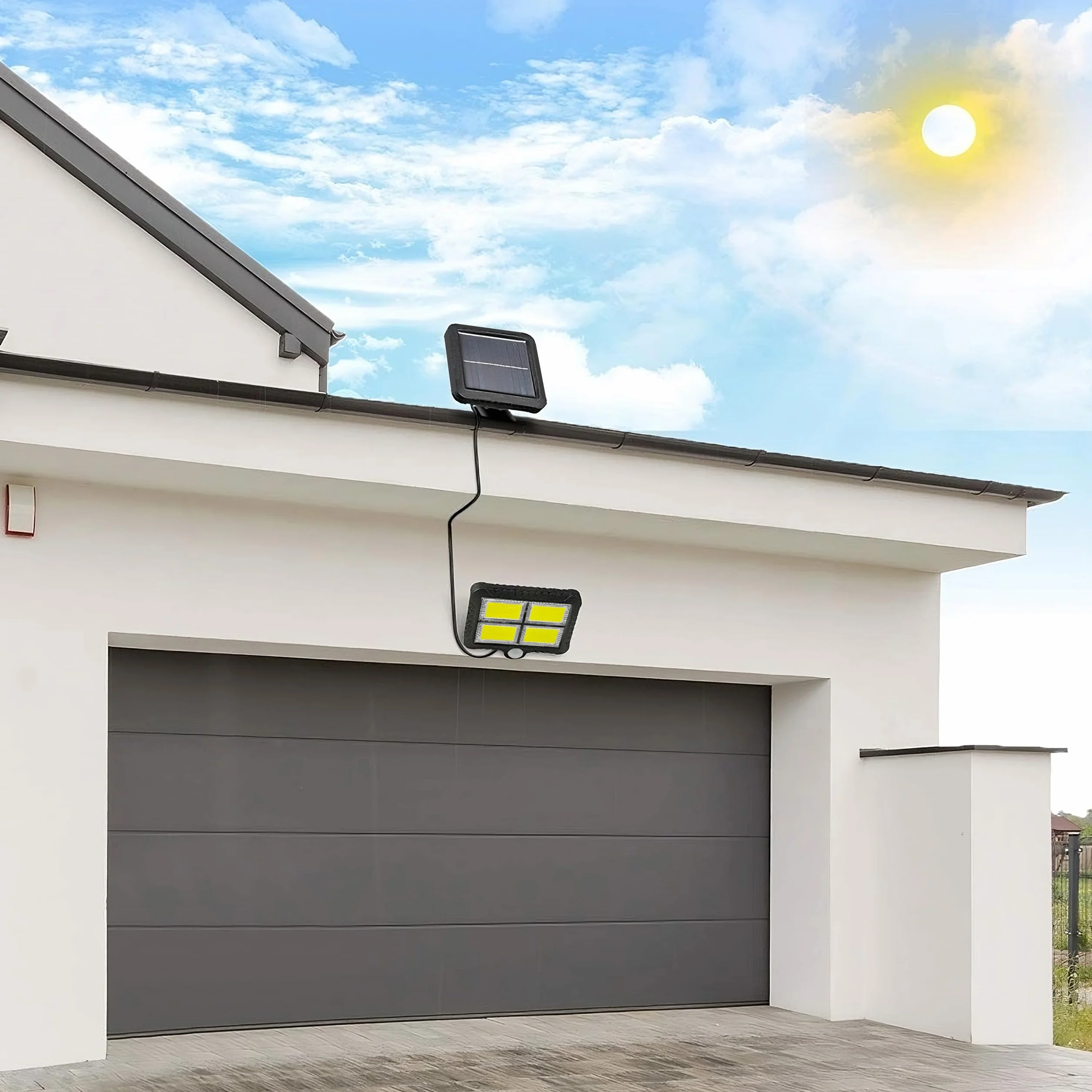 Retoo Lampa solarna zewnętrzna z czujnikiem ruchu 120 diod LED Nowy model lampy słonecznej do ogrodu Kinkiet solarny do użytku na zewnątrz idealne na patio werandę garaż drzwi wejściowe